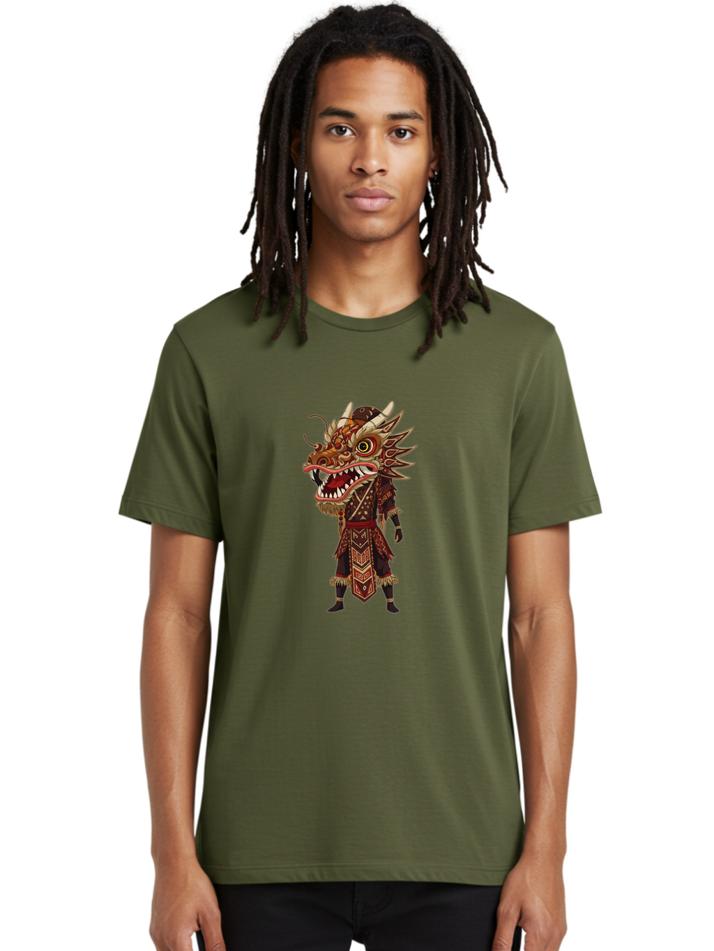 Dragon-Dancer Men'S Graphic Tee, 100% Cotton, Comfortable Casual Summer Wear, Machine Washable, Dragon Head Costume, Cultural Attire, Traditional Clothing, Mythological Creature, Festival Wear, Elaborate Design, Sharp Teeth, Mythical Being, Baa559