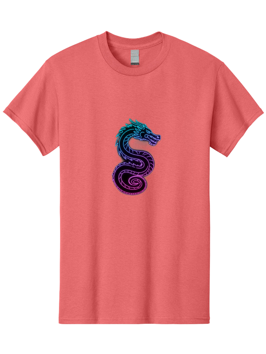 Dragon-Icon Men'S Graphic Tee, 100% Cotton, Comfortable Casual Summer Wear, Machine Washable, Purple And Blue Neon Dragon, Coiled Serpent, Mythical Creature, Fantasy Art, Glowing Neon, Vibrant Colors, Abstract Design, Stylized Dragon Head, Baa561