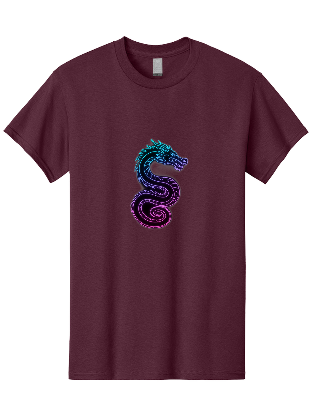 Dragon-Icon Men'S Graphic Tee, 100% Cotton, Comfortable Casual Summer Wear, Machine Washable, Purple And Blue Neon Dragon, Coiled Serpent, Mythical Creature, Fantasy Art, Glowing Neon, Vibrant Colors, Abstract Design, Stylized Dragon Head, Baa561