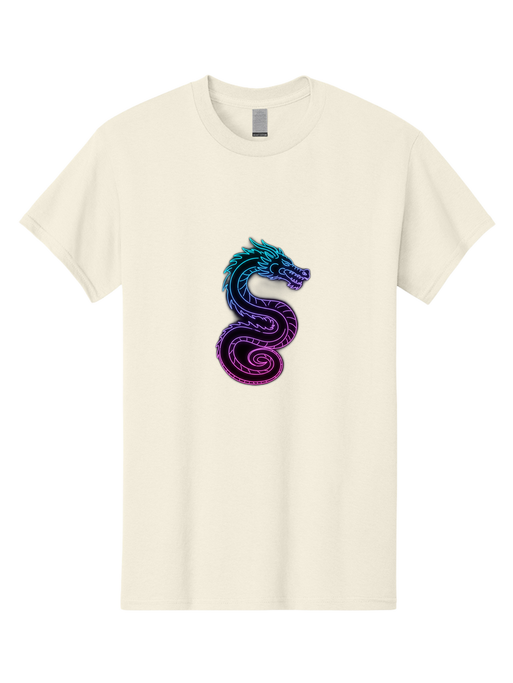 Dragon-Icon Men'S Graphic Tee, 100% Cotton, Comfortable Casual Summer Wear, Machine Washable, Purple And Blue Neon Dragon, Coiled Serpent, Mythical Creature, Fantasy Art, Glowing Neon, Vibrant Colors, Abstract Design, Stylized Dragon Head, Baa561