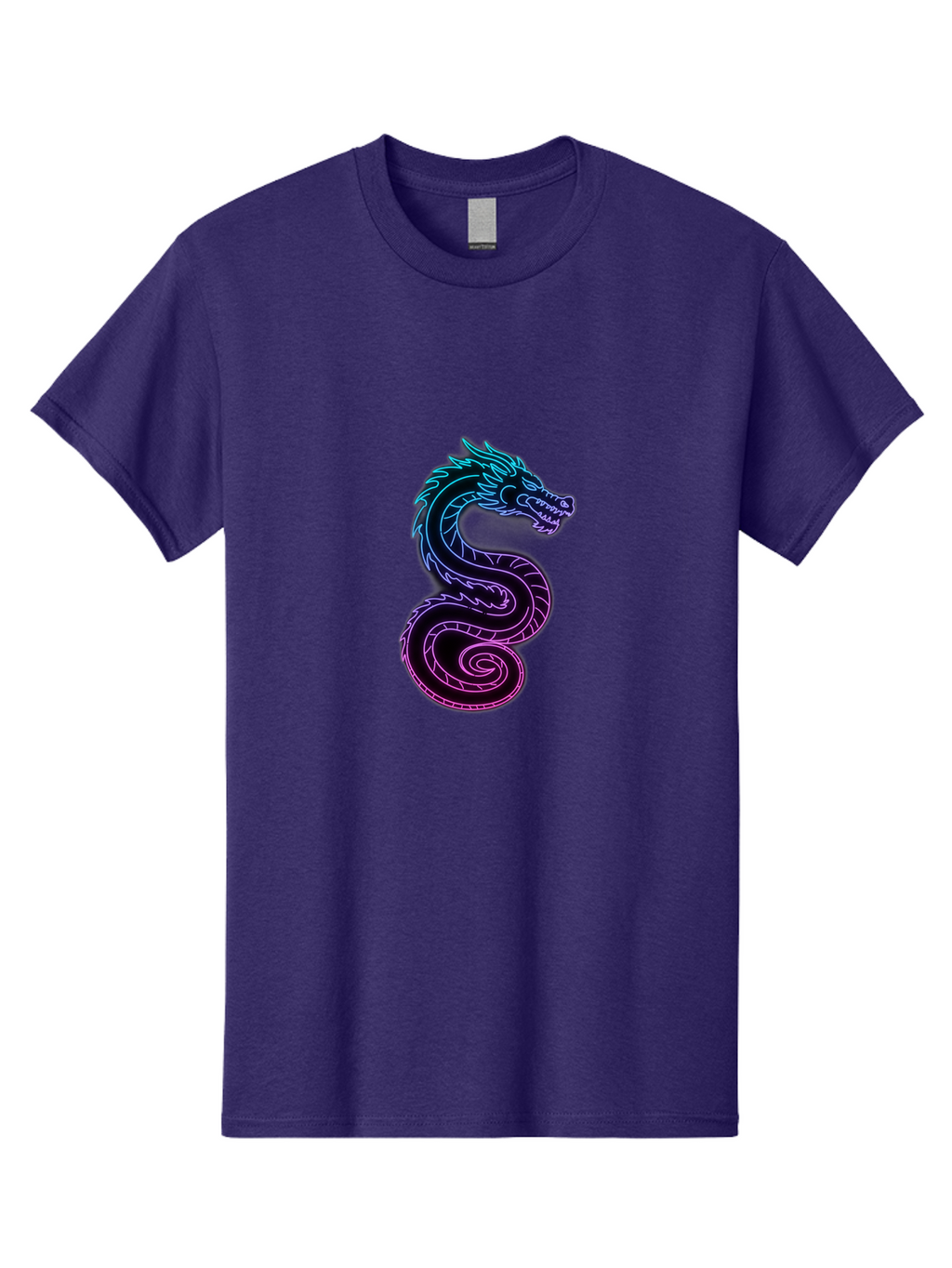 Dragon-Icon Men'S Graphic Tee, 100% Cotton, Comfortable Casual Summer Wear, Machine Washable, Purple And Blue Neon Dragon, Coiled Serpent, Mythical Creature, Fantasy Art, Glowing Neon, Vibrant Colors, Abstract Design, Stylized Dragon Head, Baa561