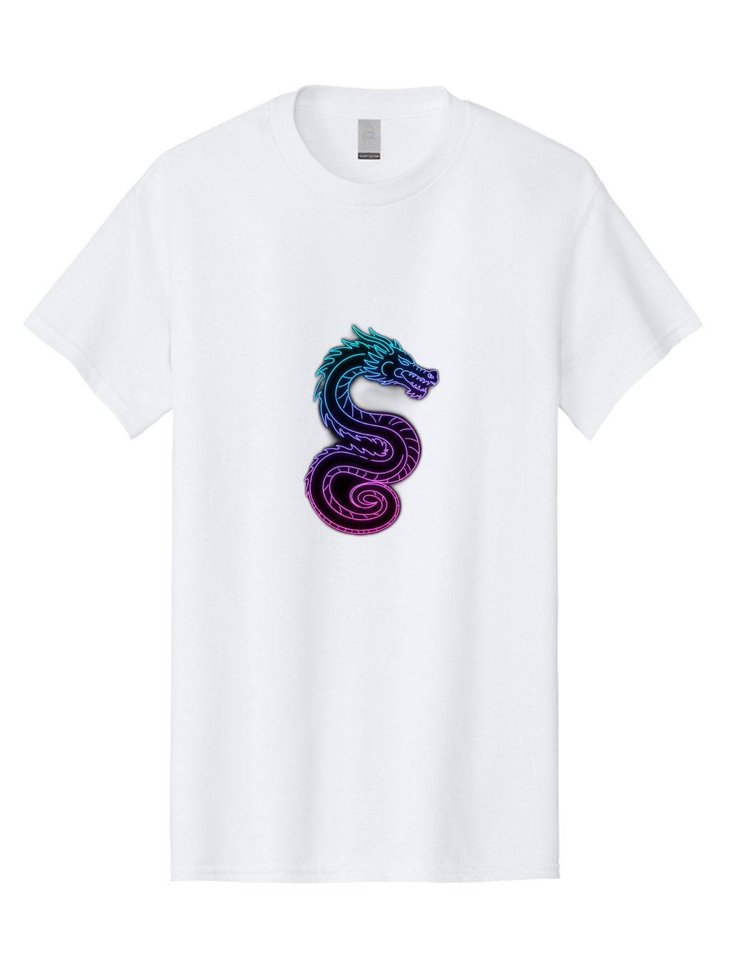 Dragon-Icon Men'S Graphic Tee, 100% Cotton, Comfortable Casual Summer Wear, Machine Washable, Purple And Blue Neon Dragon, Coiled Serpent, Mythical Creature, Fantasy Art, Glowing Neon, Vibrant Colors, Abstract Design, Stylized Dragon Head, Baa561