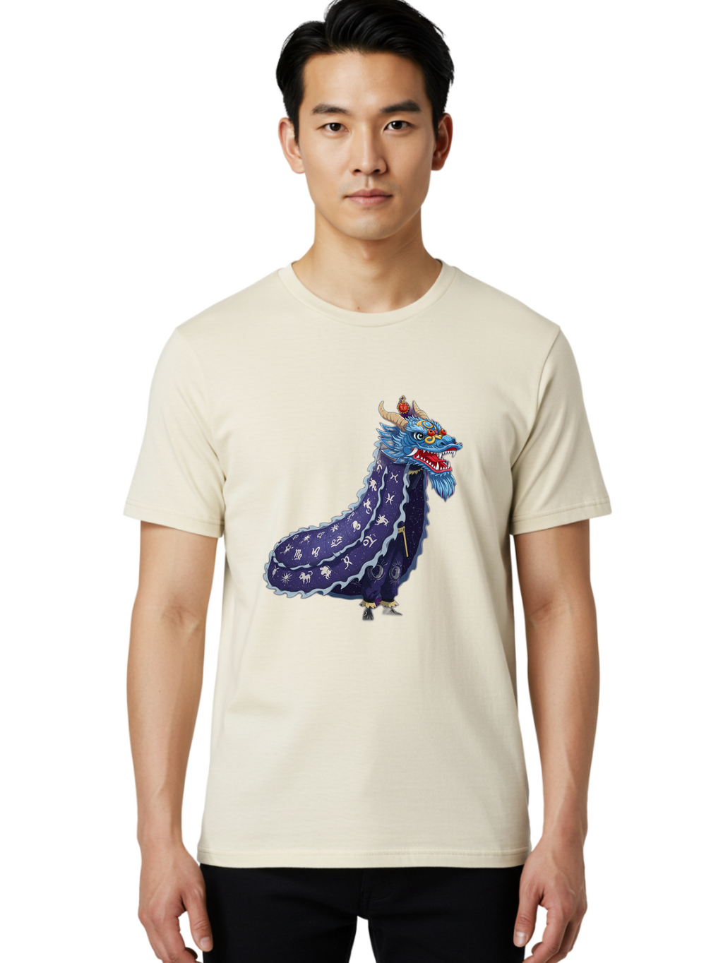 Dragon-Zodiac Men'S Graphic Tee, 100% Cotton, Comfortable Casual Summer Wear, Machine Washable, Mythical Dragon, Zodiac Signs, Astrology Symbols, Fantasy Creature, Zodiac Wheel, Mystical Being, Dragon Illustration, Cosmic Art Baa562