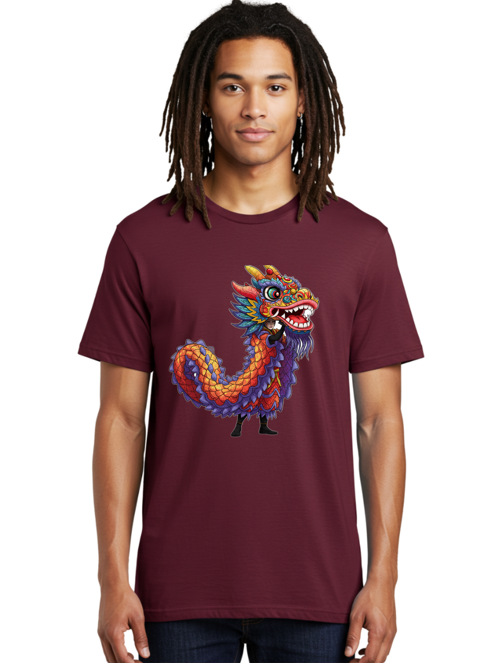 Dragon Men'S Graphic Tee, 100% Cotton, Comfortable Casual Summer Wear, Machine Washable, Vibrant Dragon, Mythical Creature, Chinese Culture, Colorful Scales, Sharp Teeth, Bold Design, Fantasy Art, Cartoon Style Baa563