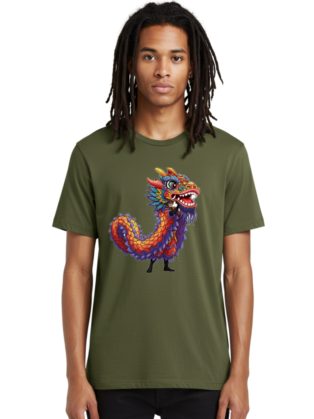 Dragon Men'S Graphic Tee, 100% Cotton, Comfortable Casual Summer Wear, Machine Washable, Vibrant Dragon, Mythical Creature, Chinese Culture, Colorful Scales, Sharp Teeth, Bold Design, Fantasy Art, Cartoon Style Baa563