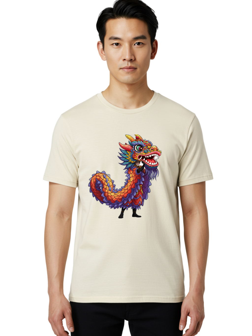 Dragon Men'S Graphic Tee, 100% Cotton, Comfortable Casual Summer Wear, Machine Washable, Vibrant Dragon, Mythical Creature, Chinese Culture, Colorful Scales, Sharp Teeth, Bold Design, Fantasy Art, Cartoon Style Baa563