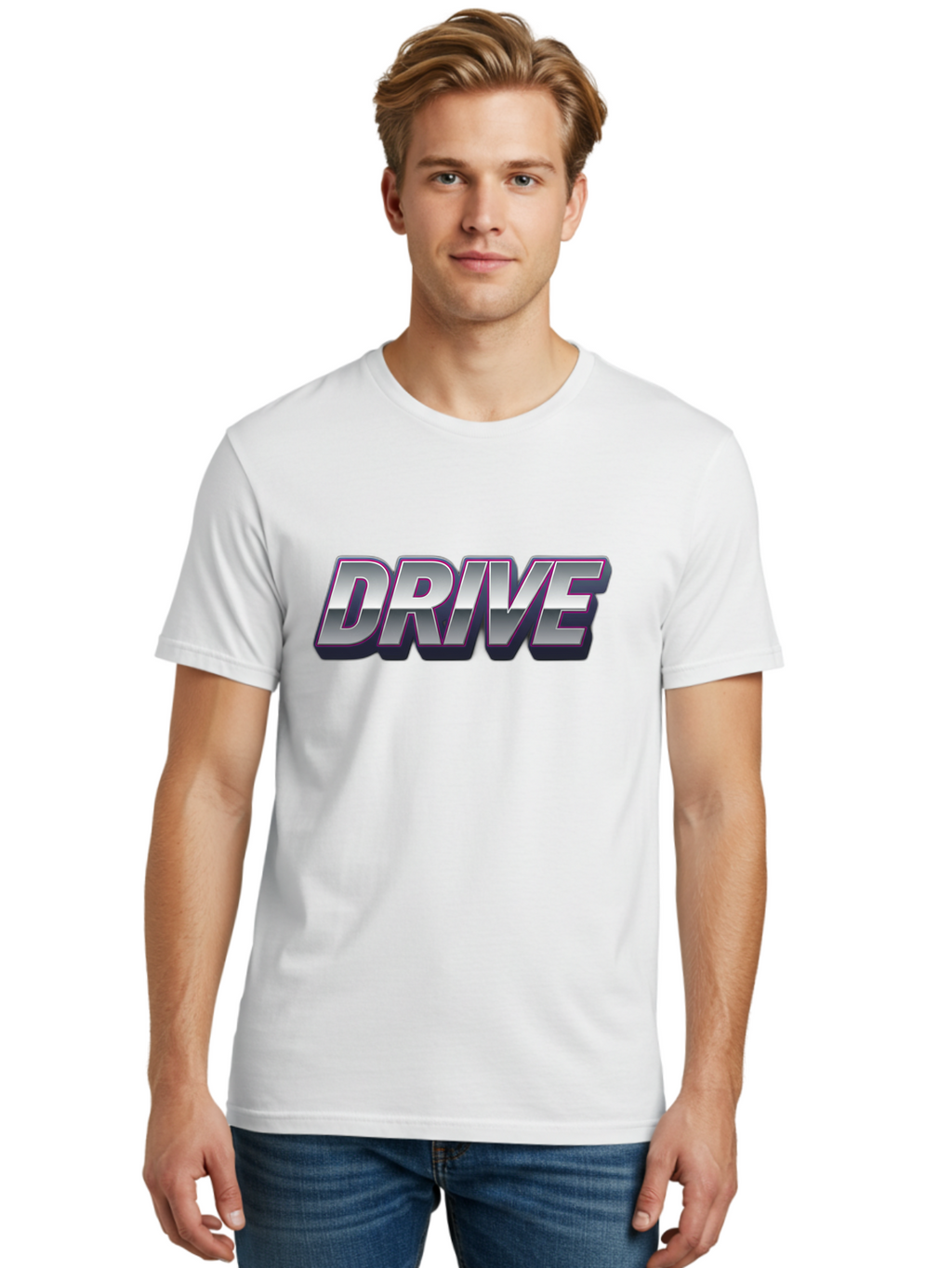 Drive Men'S Graphic Tee, 100% Cotton, Comfortable Casual Summer Wear, Machine Washable, Drive, Bold Typography, Silver Metallic Text, Motivational Phrase, Modern Design, Sleek Font, Dynamic Graphics, Stylish Lettering Baa565
