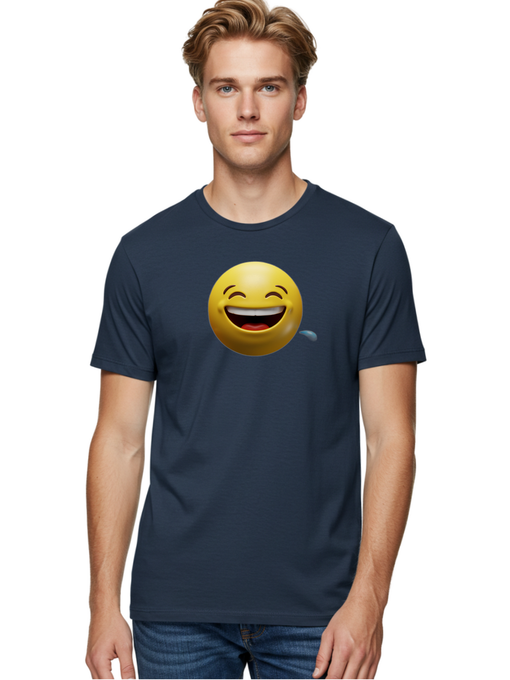 Drooling-Face-Emoji Men'S Graphic Tee, 100% Cotton, Comfortable Casual Summer Wear, Machine Washable, Drooling Face, Laughing Emoji, Happy Face, Joyful Expression, Smiling Face, Playful Emoticon, Humorous Symbol, Yellow Emoji, Baa566