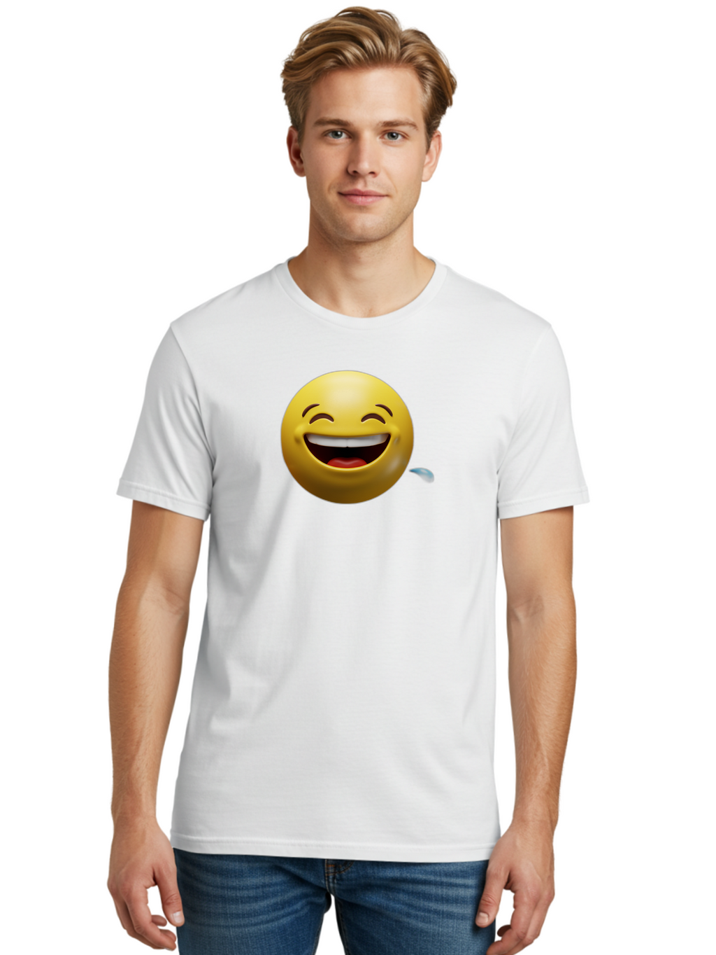 Drooling-Face-Emoji Men'S Graphic Tee, 100% Cotton, Comfortable Casual Summer Wear, Machine Washable, Drooling Face, Laughing Emoji, Happy Face, Joyful Expression, Smiling Face, Playful Emoticon, Humorous Symbol, Yellow Emoji, Baa566
