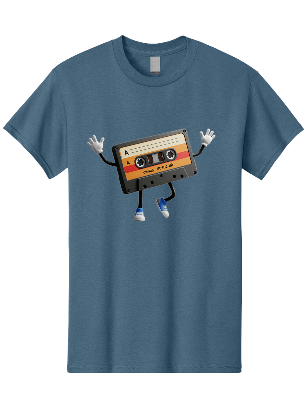 Dustin-Susacasy-Cassette Men'S Graphic Tee, 100% Cotton, Comfortable Casual Summer Wear, Machine Washable, Retro Cassette Tape Character, Vintage Music Format, Nostalgic Design, Animated Object, Dancin' Mixtape, Funky Art Style, Playful Vibe, Baa571