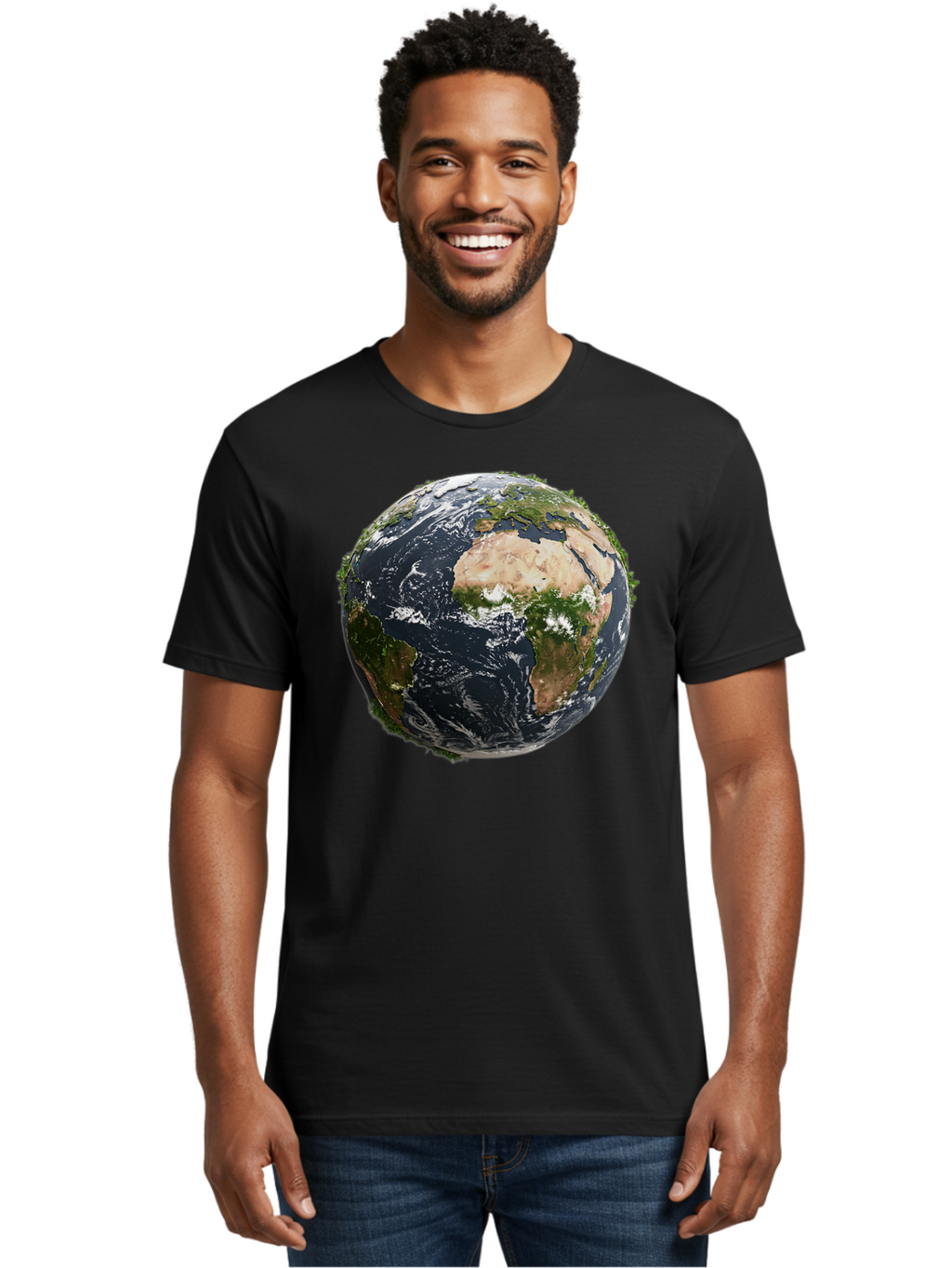 Earth-1 Men'S Graphic Tee, 100% Cotton, Comfortable Casual Summer Wear, Machine Washable, Globe Showing Africa And Europe, Earth From Space, Global Map, Planet Earth, World Geography, International Relations, Global Unity, Earth'S Beauty Baa572