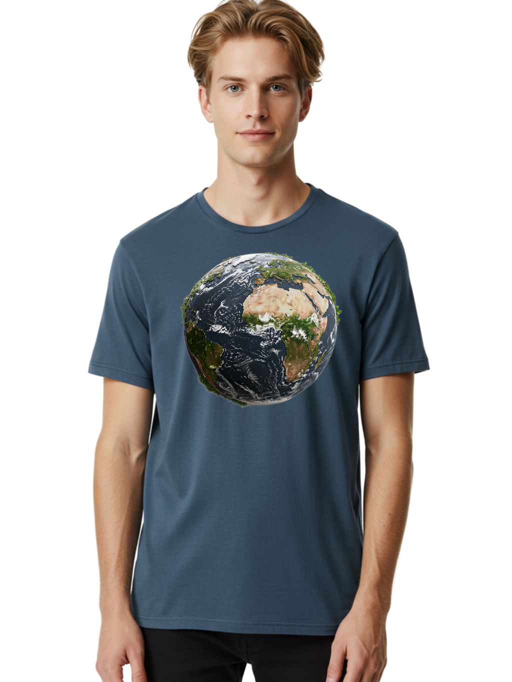 Earth-1 Men'S Graphic Tee, 100% Cotton, Comfortable Casual Summer Wear, Machine Washable, Globe Showing Africa And Europe, Earth From Space, Global Map, Planet Earth, World Geography, International Relations, Global Unity, Earth'S Beauty Baa572