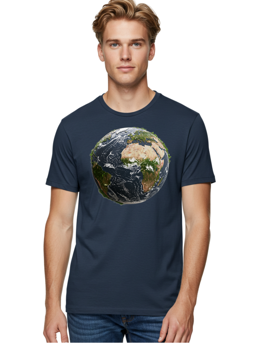 Earth-1 Men'S Graphic Tee, 100% Cotton, Comfortable Casual Summer Wear, Machine Washable, Globe Showing Africa And Europe, Earth From Space, Global Map, Planet Earth, World Geography, International Relations, Global Unity, Earth'S Beauty Baa572