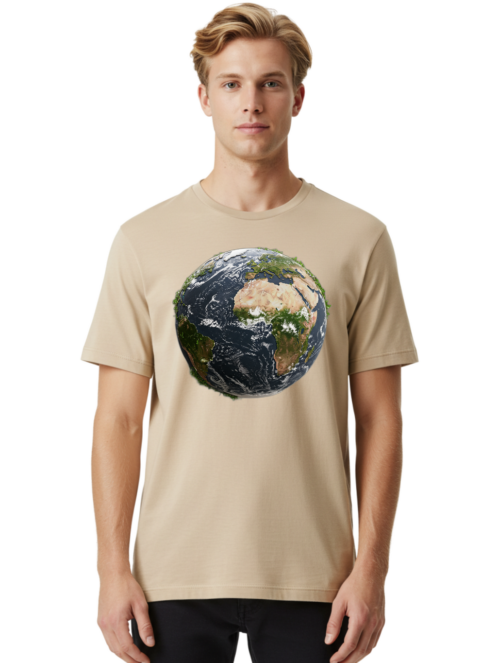 Earth-1 Men'S Graphic Tee, 100% Cotton, Comfortable Casual Summer Wear, Machine Washable, Globe Showing Africa And Europe, Earth From Space, Global Map, Planet Earth, World Geography, International Relations, Global Unity, Earth'S Beauty Baa572