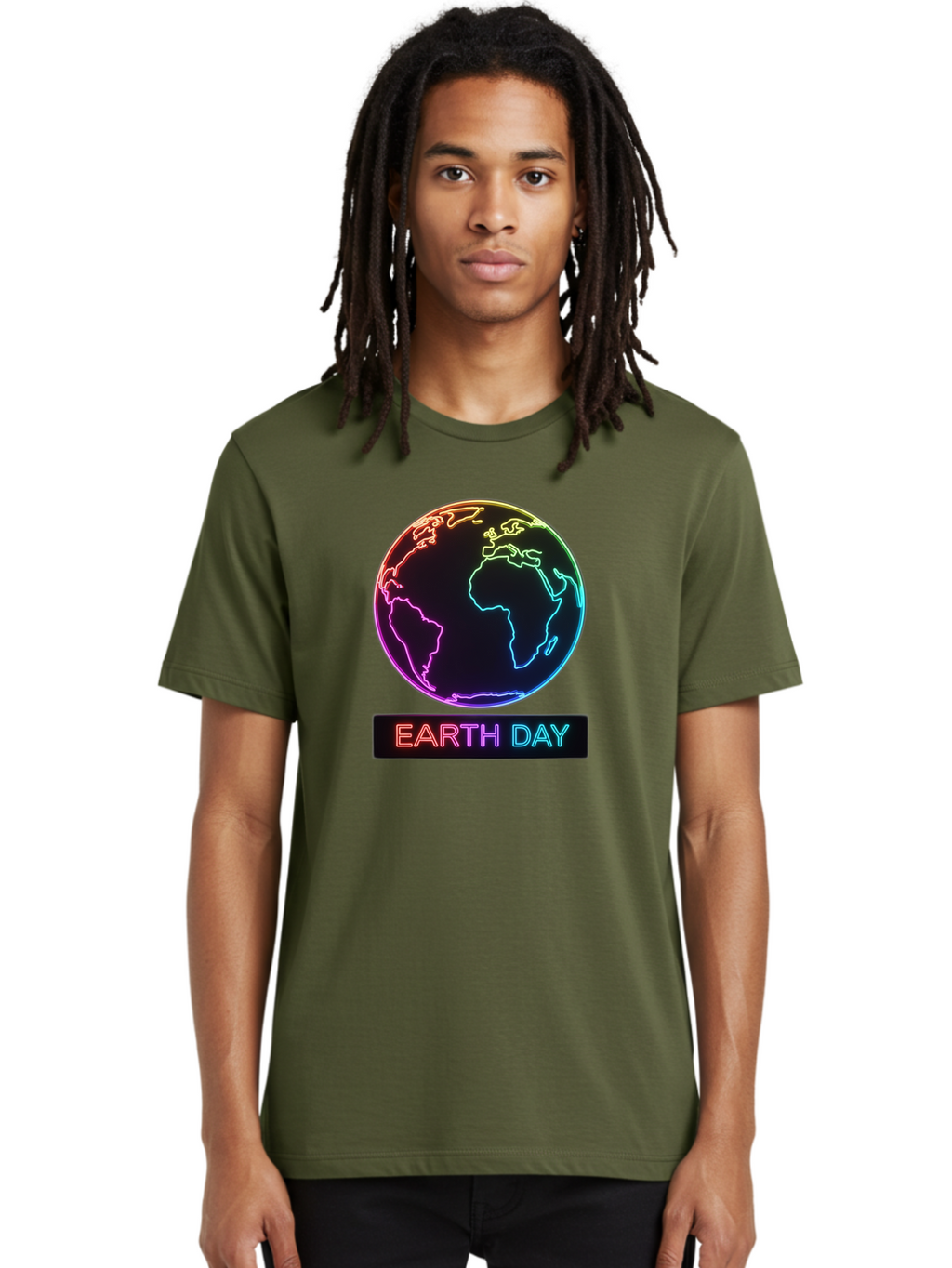 Earth-Day-1 Men'S Graphic Tee, 100% Cotton, Comfortable Casual Summer Wear, Machine Washable, Earth Day, Planet Earth, Globe, Neon Lights, Colorful Graphics, Environmental Awareness, Conservation, Sustainability, Eco-Friendly, World Map Baa573