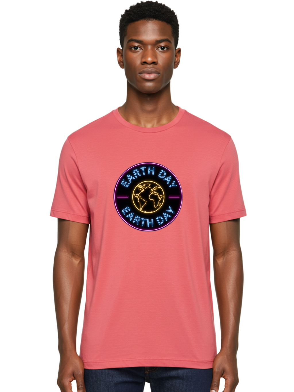 Earth-Day Men'S Graphic Tee, 100% Cotton, Comfortable Casual Summer Wear, Machine Washable, Earth Day Logo, Neon Sign, Global Awareness, Environmental Conservation, Eco-Friendly, Sustainability, Planet Earth Baa574