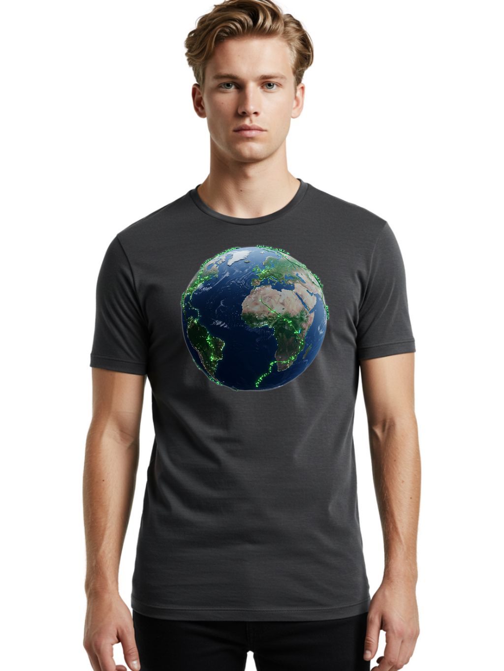 Earth-From-Space Men'S Graphic Tee, 100% Cotton, Comfortable Casual Summer Wear, Machine Washable, Globe Showing Africa And Europe, World Map, Planet Earth, Global Geography, Satellite View, International Connections, Global Technology Baa575