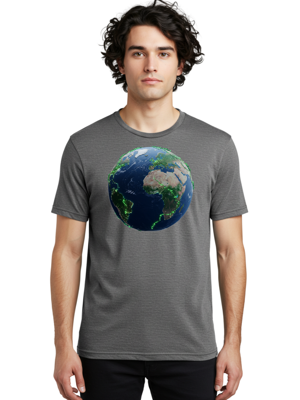 Earth-From-Space Men'S Graphic Tee, 100% Cotton, Comfortable Casual Summer Wear, Machine Washable, Globe Showing Africa And Europe, World Map, Planet Earth, Global Geography, Satellite View, International Connections, Global Technology Baa575