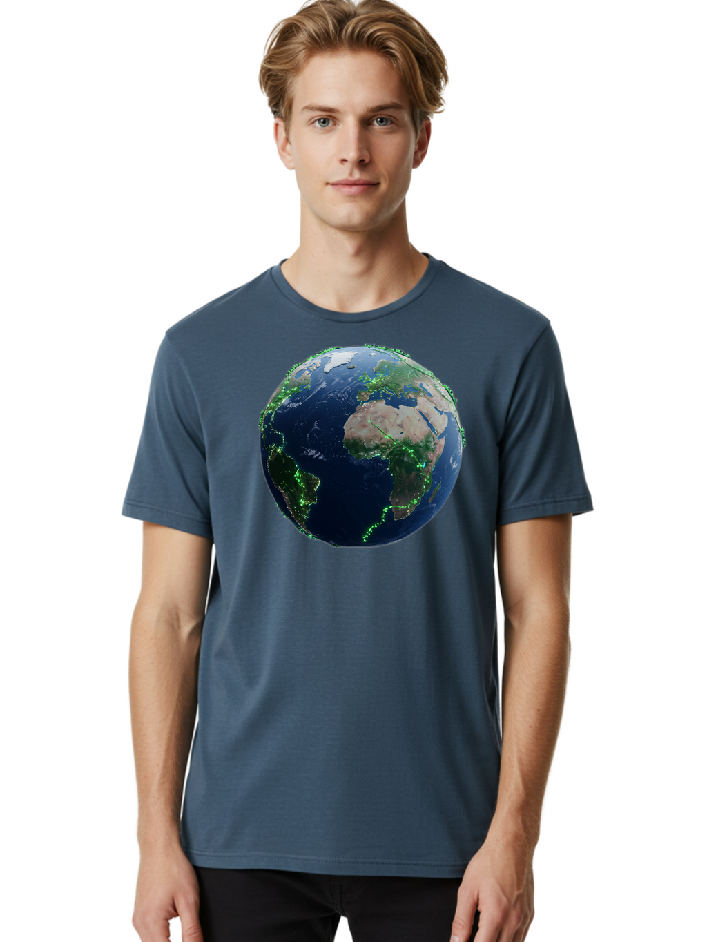 Earth-From-Space Men'S Graphic Tee, 100% Cotton, Comfortable Casual Summer Wear, Machine Washable, Globe Showing Africa And Europe, World Map, Planet Earth, Global Geography, Satellite View, International Connections, Global Technology Baa575
