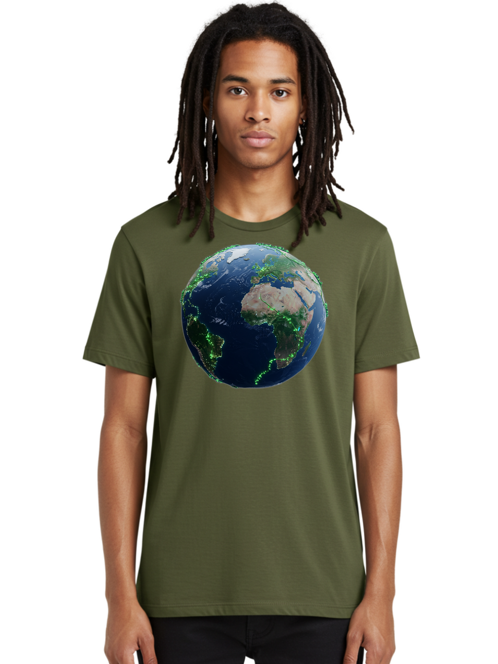 Earth-From-Space Men'S Graphic Tee, 100% Cotton, Comfortable Casual Summer Wear, Machine Washable, Globe Showing Africa And Europe, World Map, Planet Earth, Global Geography, Satellite View, International Connections, Global Technology Baa575