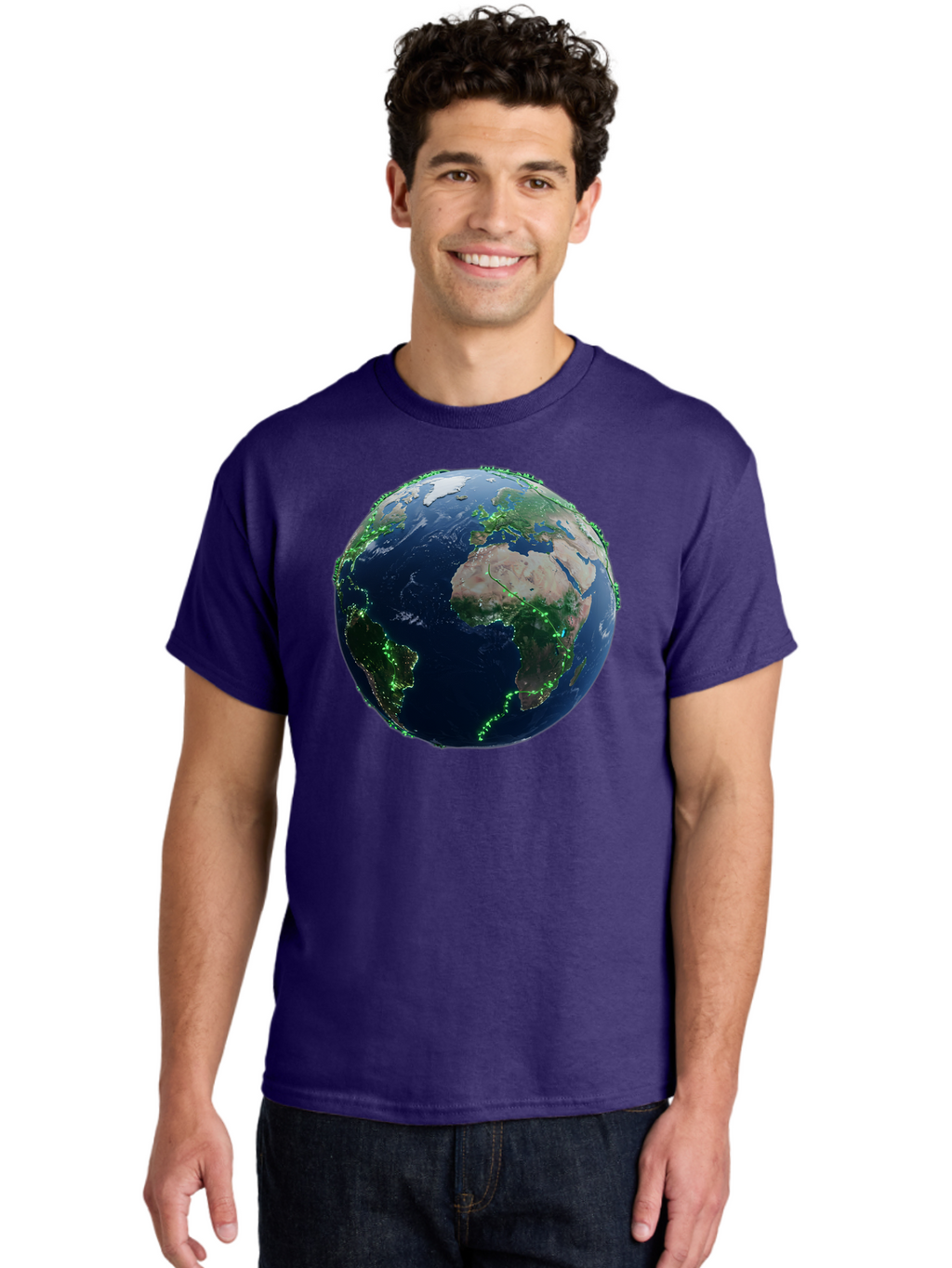 Earth-From-Space Men'S Graphic Tee, 100% Cotton, Comfortable Casual Summer Wear, Machine Washable, Globe Showing Africa And Europe, World Map, Planet Earth, Global Geography, Satellite View, International Connections, Global Technology Baa575