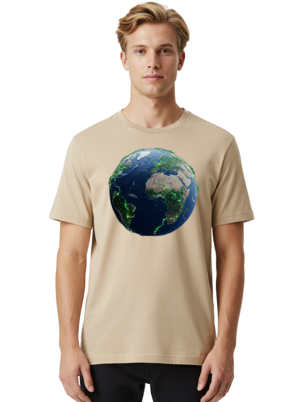 Earth-From-Space Men'S Graphic Tee, 100% Cotton, Comfortable Casual Summer Wear, Machine Washable, Globe Showing Africa And Europe, World Map, Planet Earth, Global Geography, Satellite View, International Connections, Global Technology Baa575