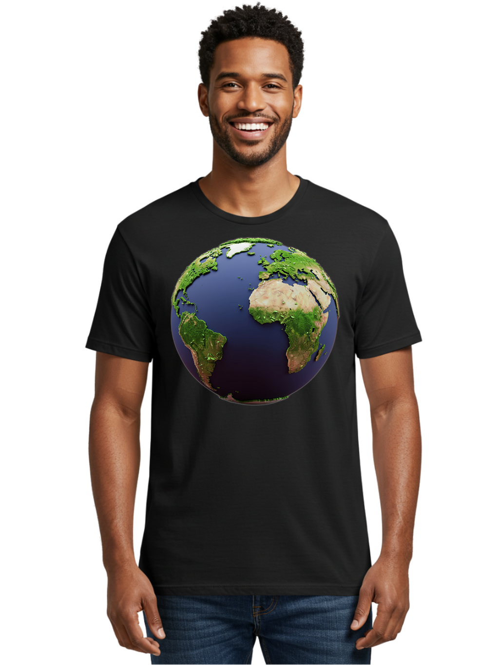 Earth-Globe-1 Men'S Graphic Tee, 100% Cotton, Comfortable Casual Summer Wear, Machine Washable, Globe Showing Africa And South America, 3D Rendering, World Map, Global Geography, Earth From Space, International Perspective, Baa576