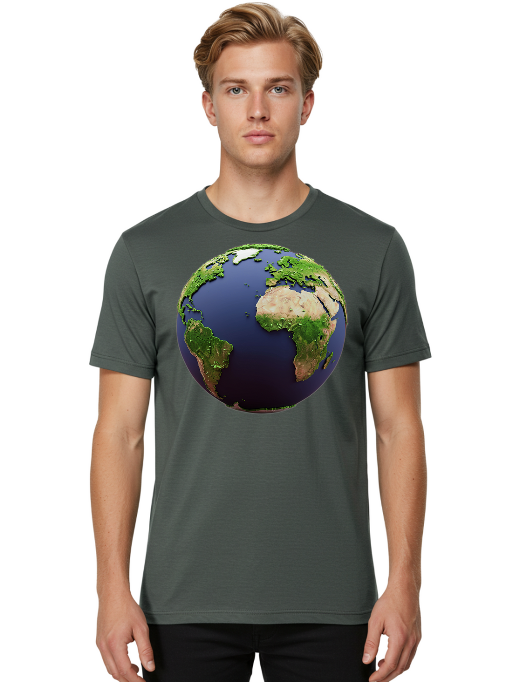 Earth-Globe-1 Men'S Graphic Tee, 100% Cotton, Comfortable Casual Summer Wear, Machine Washable, Globe Showing Africa And South America, 3D Rendering, World Map, Global Geography, Earth From Space, International Perspective, Baa576