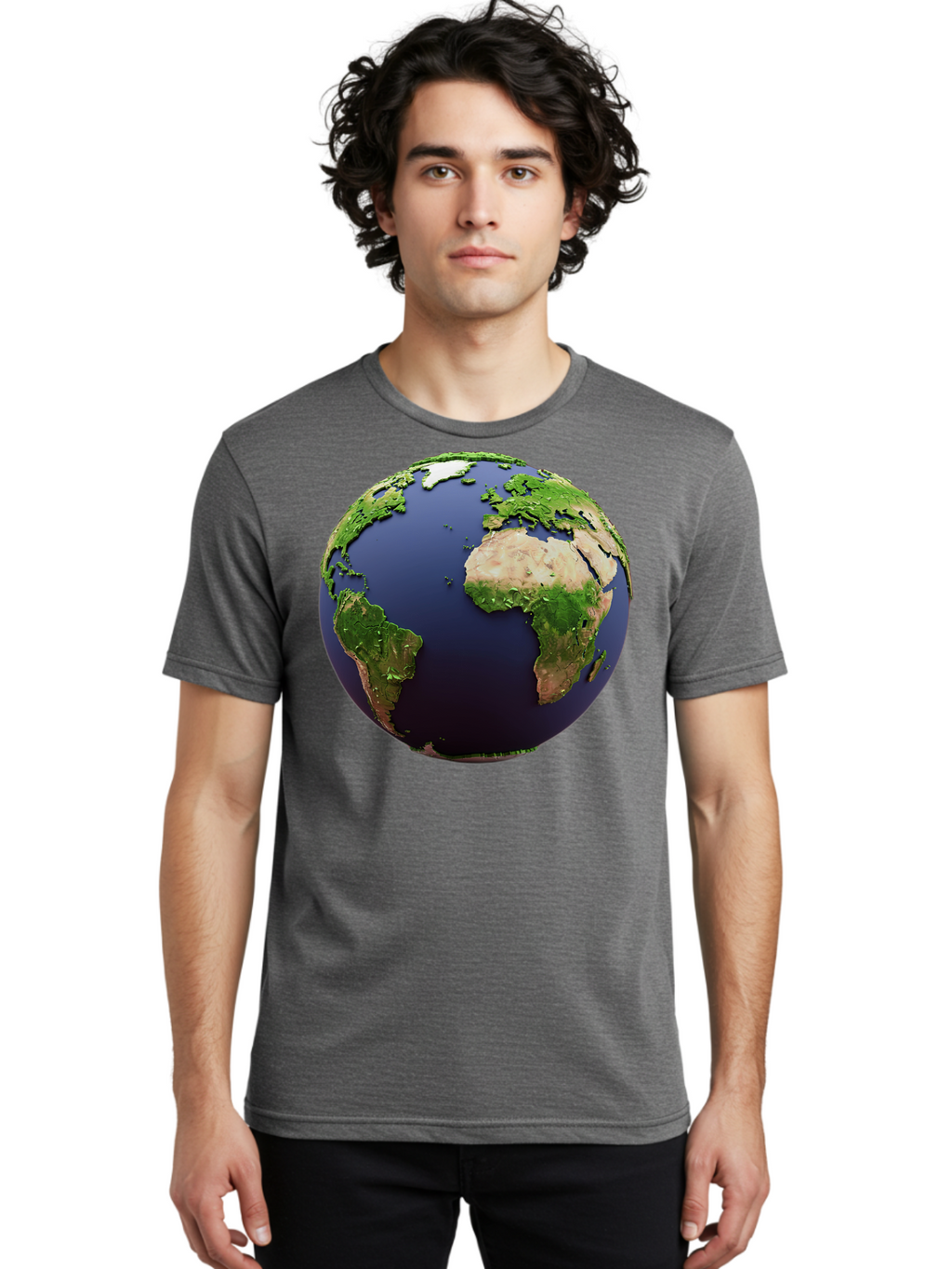 Earth-Globe-1 Men'S Graphic Tee, 100% Cotton, Comfortable Casual Summer Wear, Machine Washable, Globe Showing Africa And South America, 3D Rendering, World Map, Global Geography, Earth From Space, International Perspective, Baa576