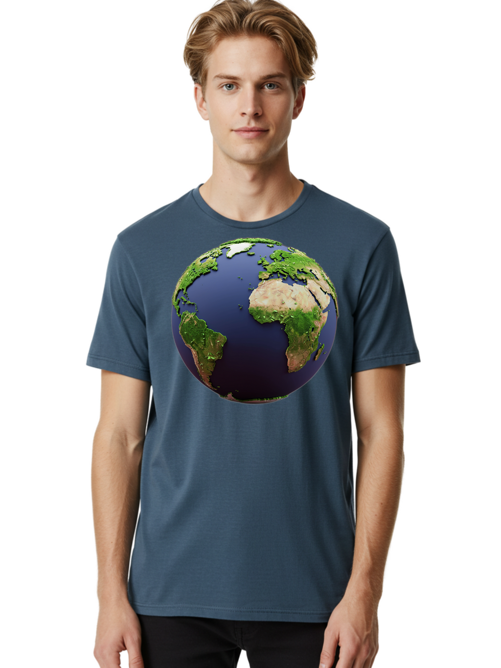 Earth-Globe-1 Men'S Graphic Tee, 100% Cotton, Comfortable Casual Summer Wear, Machine Washable, Globe Showing Africa And South America, 3D Rendering, World Map, Global Geography, Earth From Space, International Perspective, Baa576