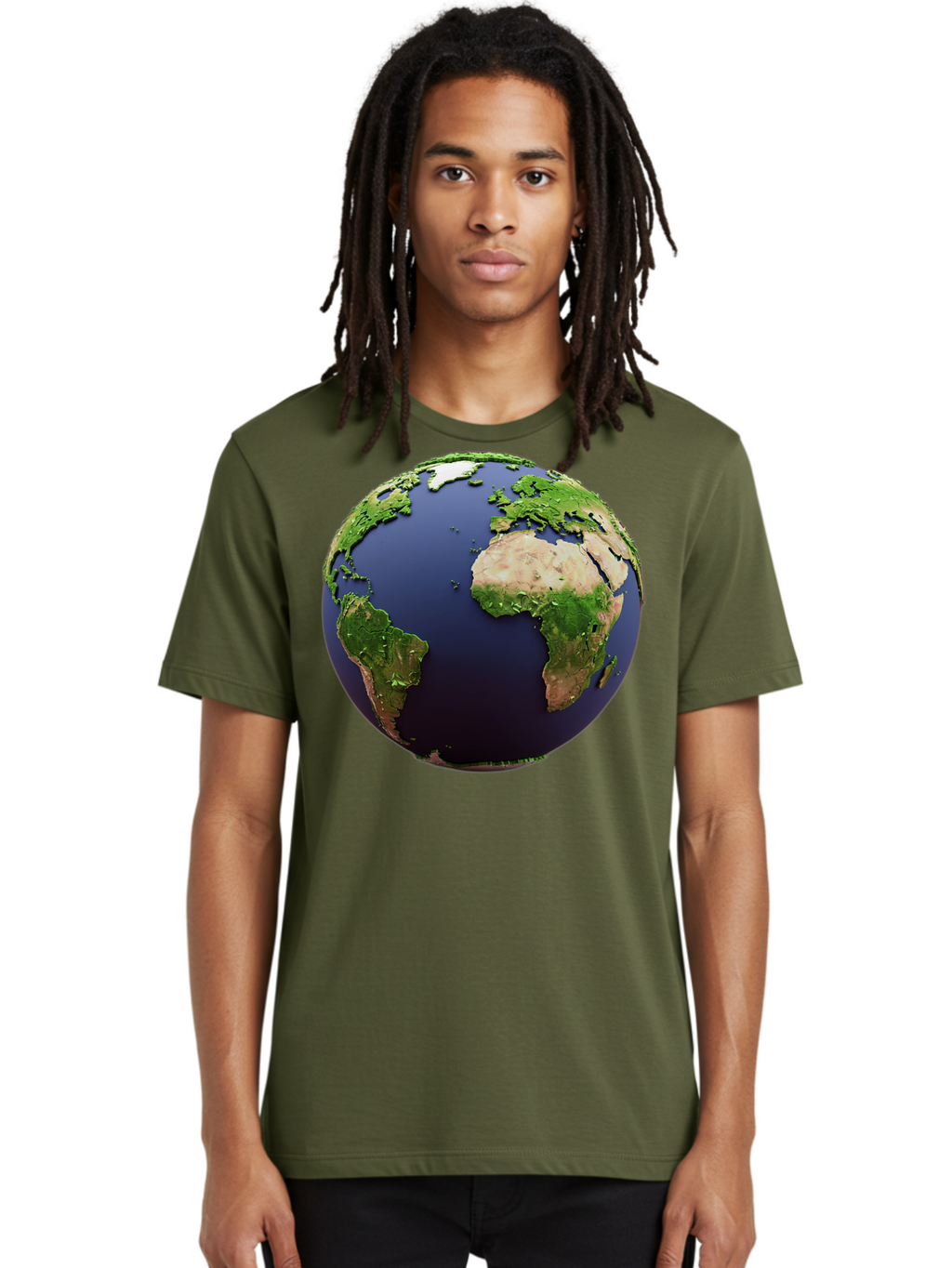 Earth-Globe-1 Men'S Graphic Tee, 100% Cotton, Comfortable Casual Summer Wear, Machine Washable, Globe Showing Africa And South America, 3D Rendering, World Map, Global Geography, Earth From Space, International Perspective, Baa576