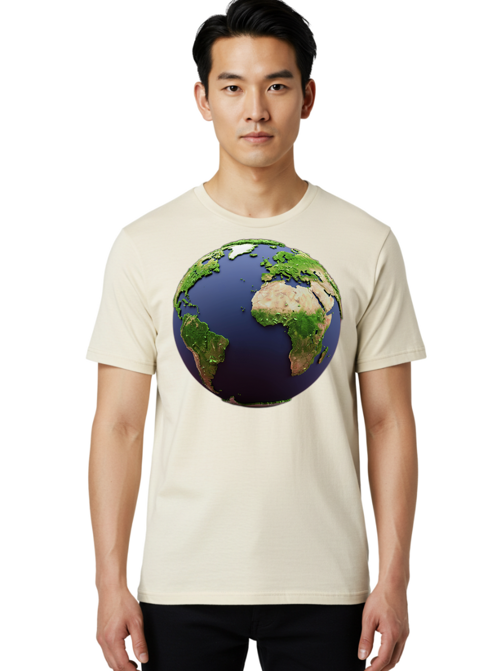 Earth-Globe-1 Men'S Graphic Tee, 100% Cotton, Comfortable Casual Summer Wear, Machine Washable, Globe Showing Africa And South America, 3D Rendering, World Map, Global Geography, Earth From Space, International Perspective, Baa576