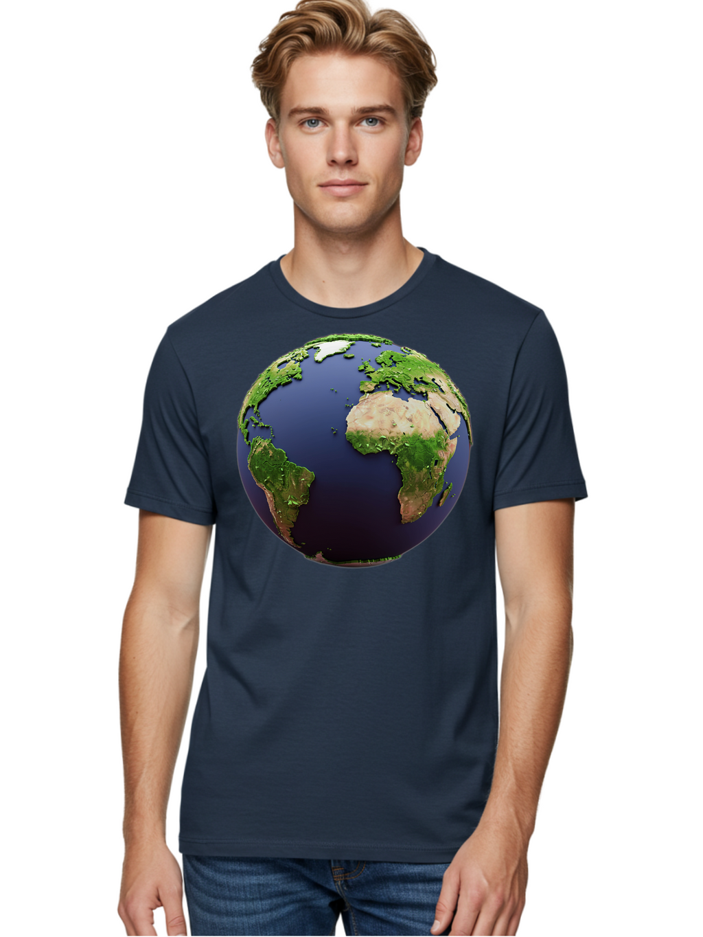 Earth-Globe-1 Men'S Graphic Tee, 100% Cotton, Comfortable Casual Summer Wear, Machine Washable, Globe Showing Africa And South America, 3D Rendering, World Map, Global Geography, Earth From Space, International Perspective, Baa576
