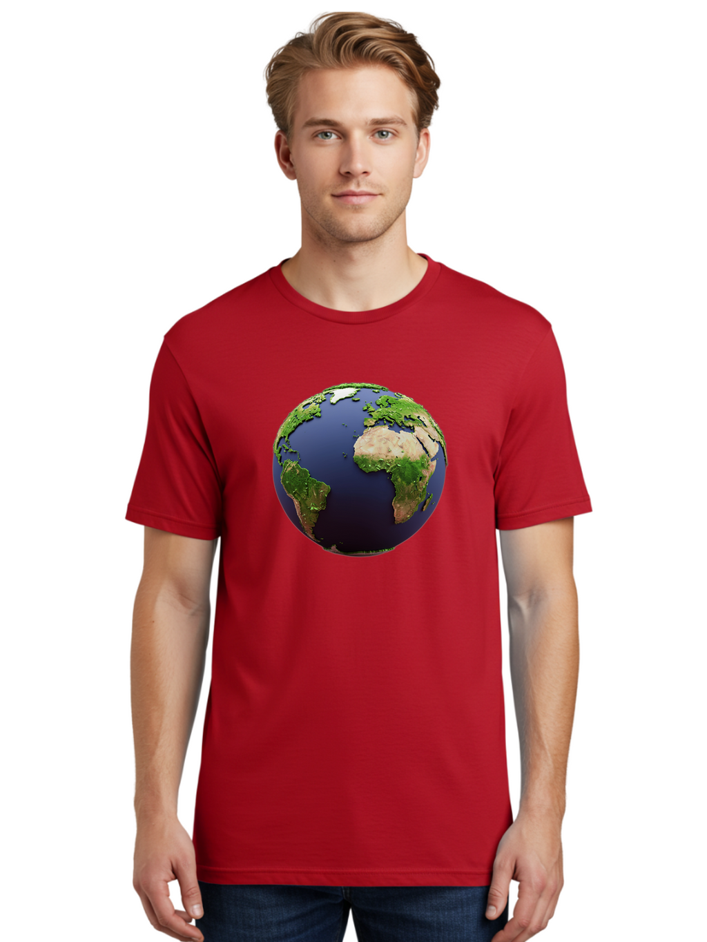 Earth-Globe-1 Men'S Graphic Tee, 100% Cotton, Comfortable Casual Summer Wear, Machine Washable, Globe Showing Africa And South America, 3D Rendering, World Map, Global Geography, Earth From Space, International Perspective, Baa576