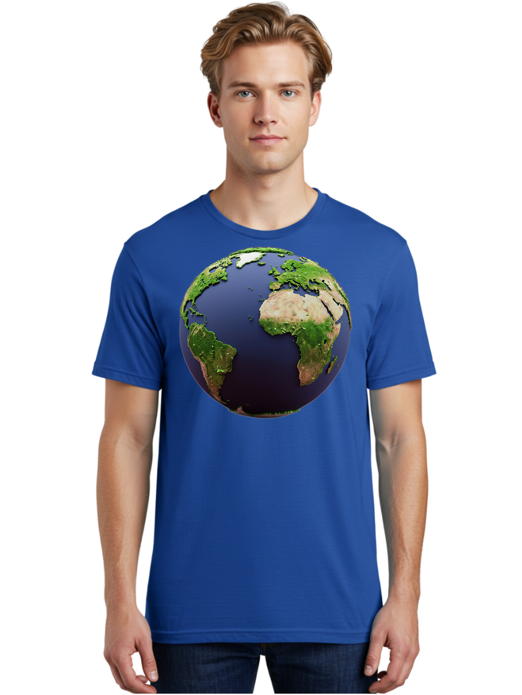 Earth-Globe-1 Men'S Graphic Tee, 100% Cotton, Comfortable Casual Summer Wear, Machine Washable, Globe Showing Africa And South America, 3D Rendering, World Map, Global Geography, Earth From Space, International Perspective, Baa576
