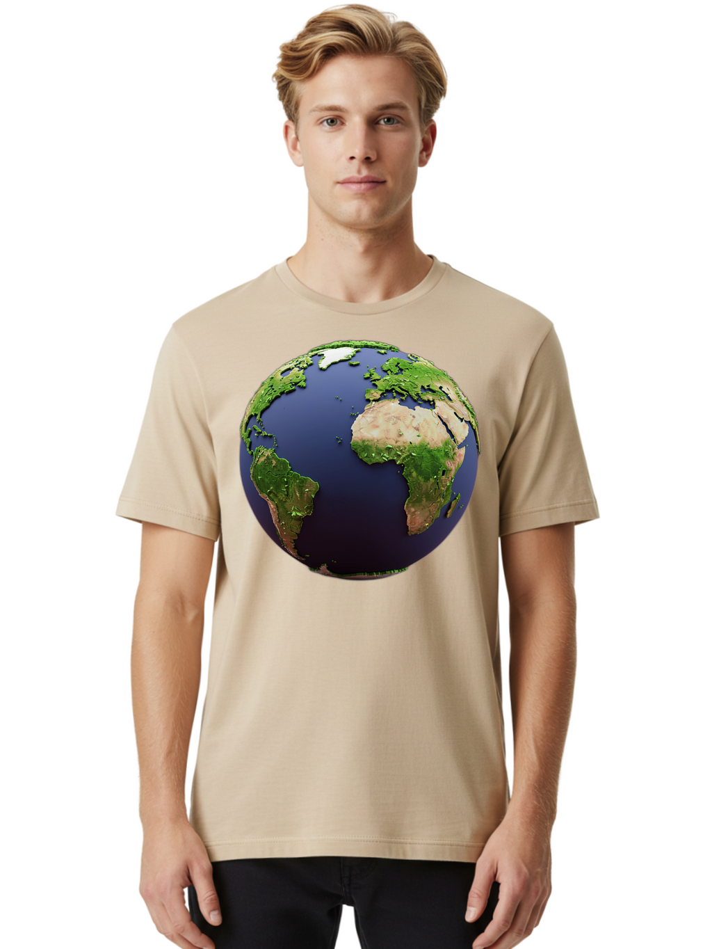 Earth-Globe-1 Men'S Graphic Tee, 100% Cotton, Comfortable Casual Summer Wear, Machine Washable, Globe Showing Africa And South America, 3D Rendering, World Map, Global Geography, Earth From Space, International Perspective, Baa576