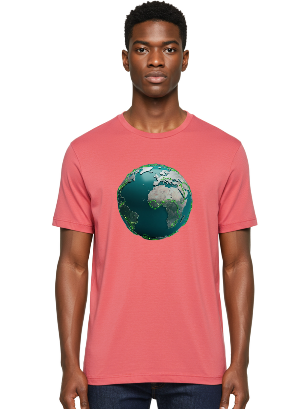 Earth-Globe-2 Men'S Graphic Tee, 100% Cotton, Comfortable Casual Summer Wear, Machine Washable, 3D Globe, World Map, Global Geography, International Boundaries, Africa And South America, Oceanic And Continental Landmasses, Baa577
