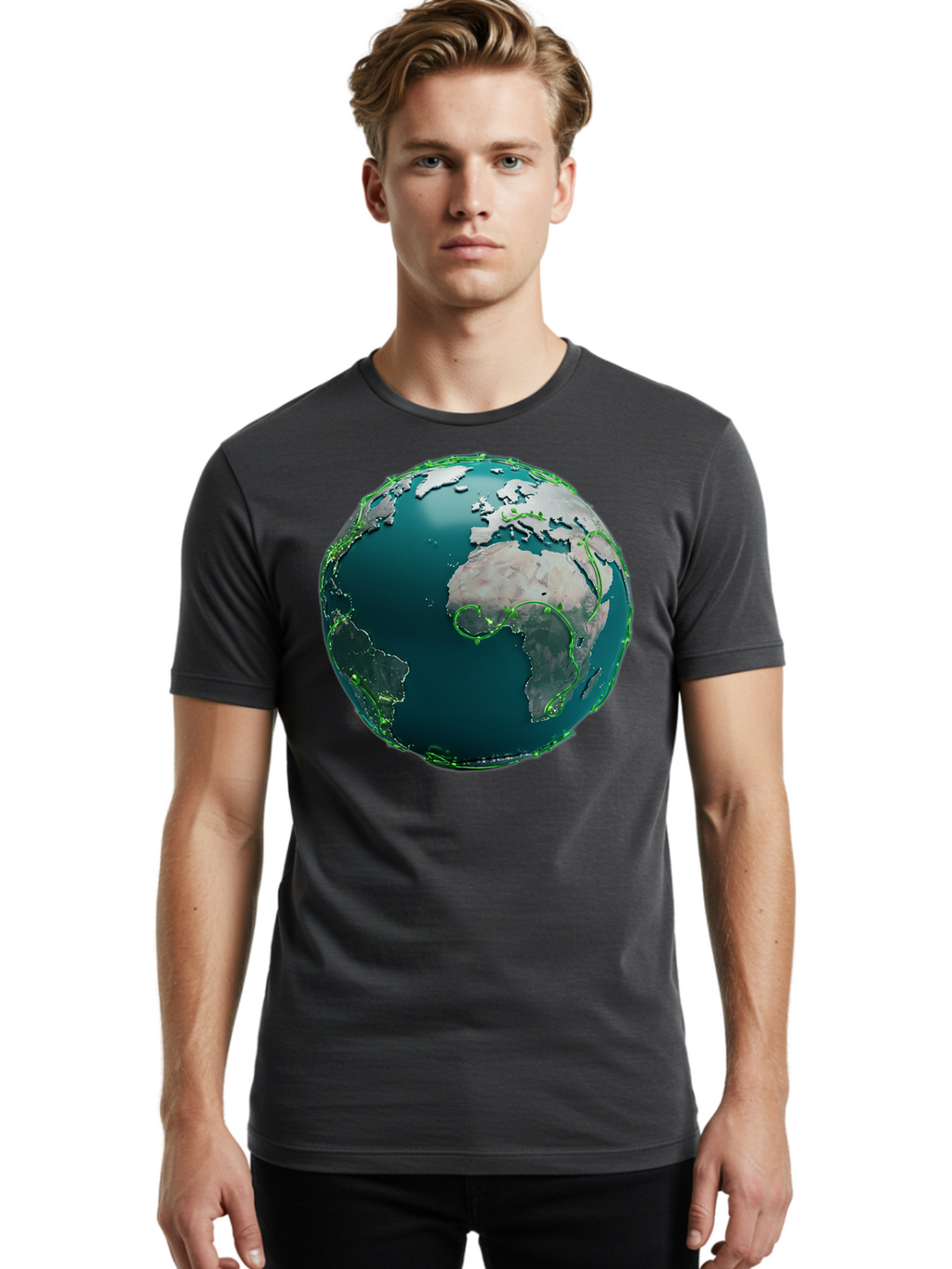 Earth-Globe-2 Men'S Graphic Tee, 100% Cotton, Comfortable Casual Summer Wear, Machine Washable, 3D Globe, World Map, Global Geography, International Boundaries, Africa And South America, Oceanic And Continental Landmasses, Baa577