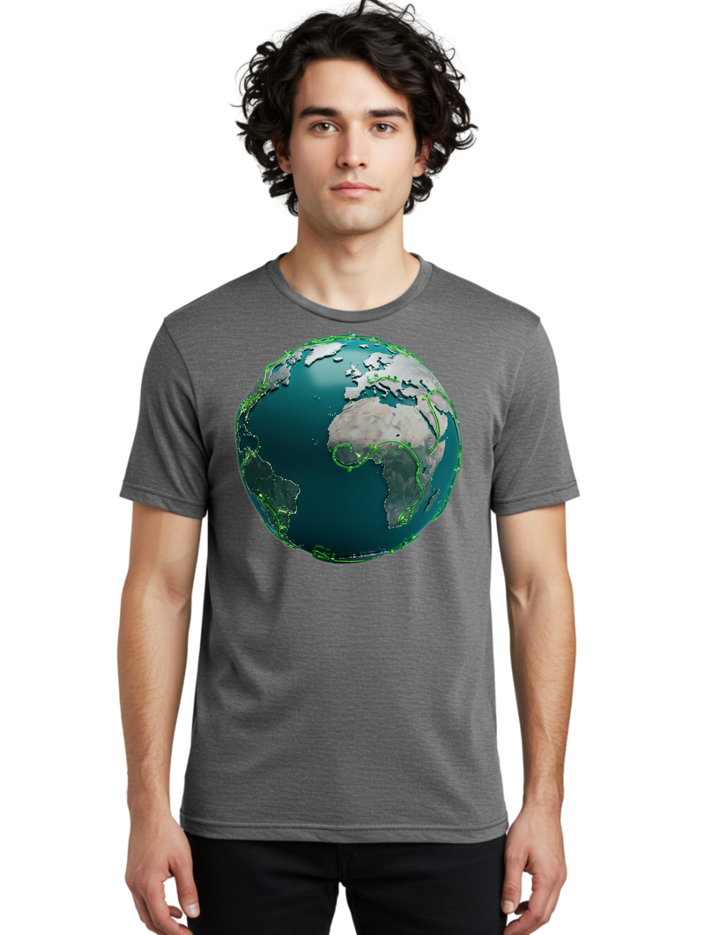 Earth-Globe-2 Men'S Graphic Tee, 100% Cotton, Comfortable Casual Summer Wear, Machine Washable, 3D Globe, World Map, Global Geography, International Boundaries, Africa And South America, Oceanic And Continental Landmasses, Baa577