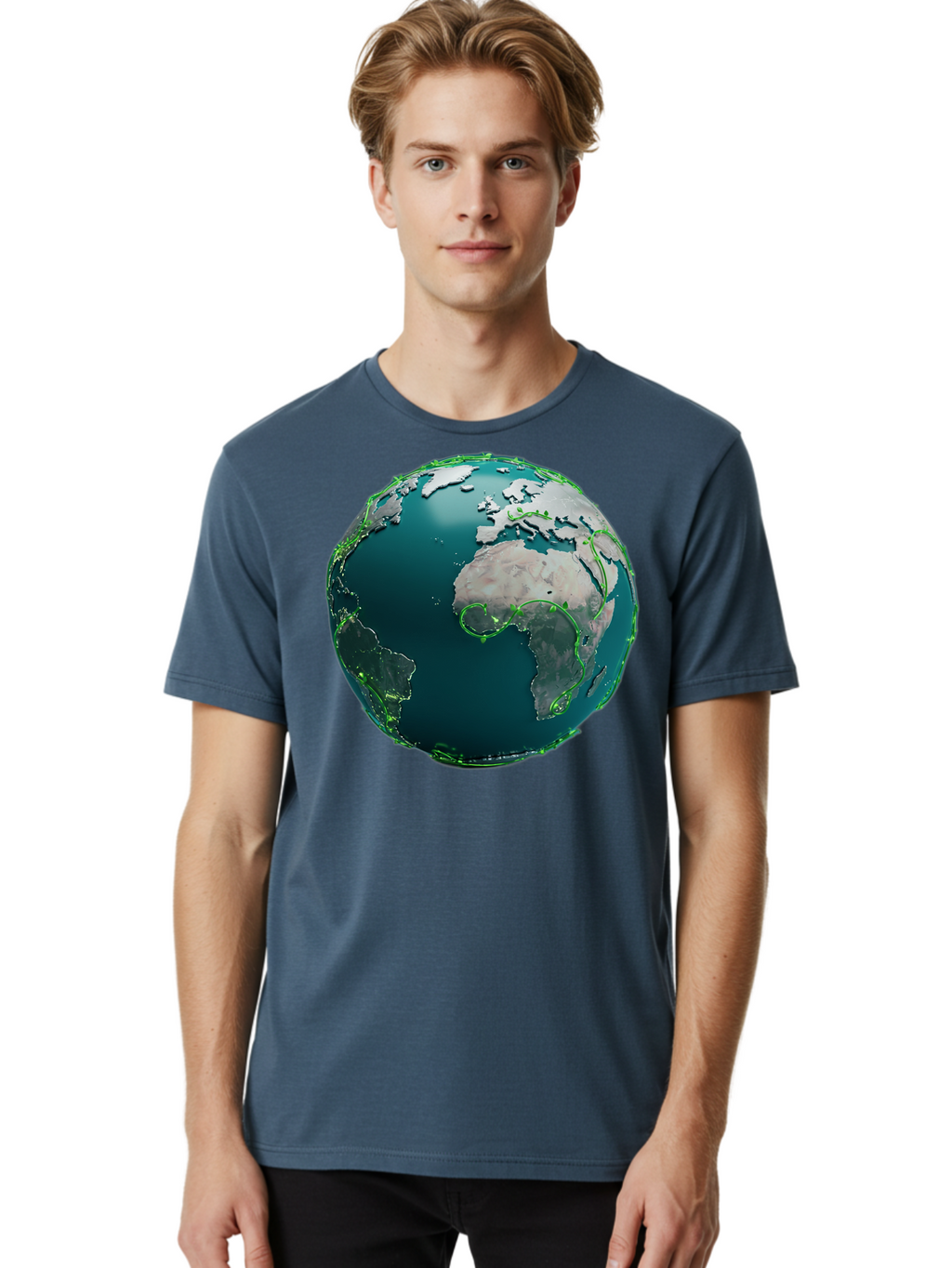 Earth-Globe-2 Men'S Graphic Tee, 100% Cotton, Comfortable Casual Summer Wear, Machine Washable, 3D Globe, World Map, Global Geography, International Boundaries, Africa And South America, Oceanic And Continental Landmasses, Baa577