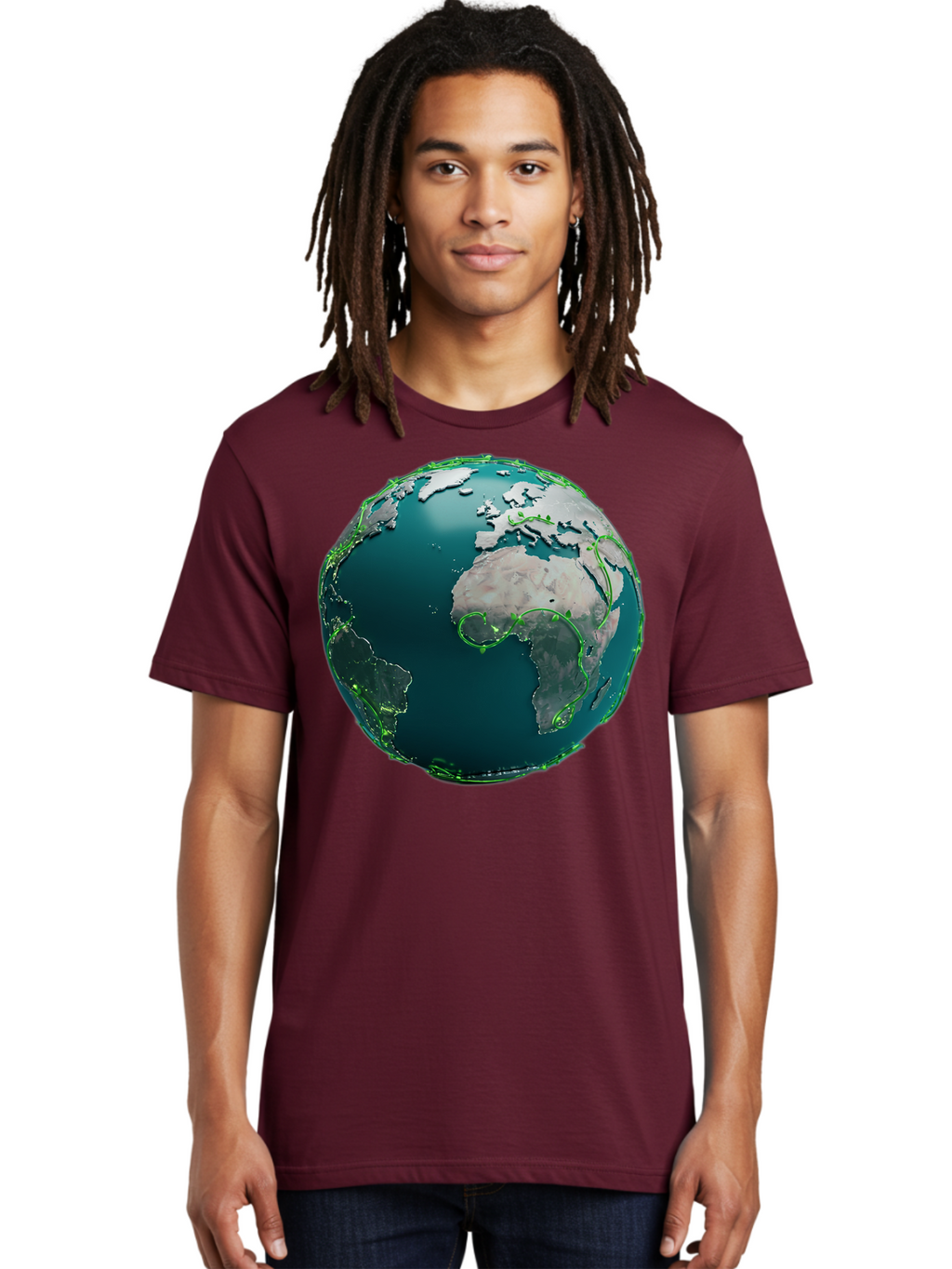 Earth-Globe-2 Men'S Graphic Tee, 100% Cotton, Comfortable Casual Summer Wear, Machine Washable, 3D Globe, World Map, Global Geography, International Boundaries, Africa And South America, Oceanic And Continental Landmasses, Baa577