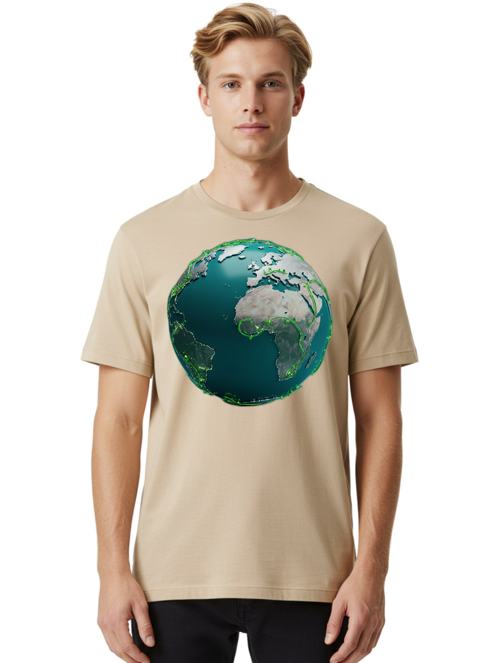 Earth-Globe-2 Men'S Graphic Tee, 100% Cotton, Comfortable Casual Summer Wear, Machine Washable, 3D Globe, World Map, Global Geography, International Boundaries, Africa And South America, Oceanic And Continental Landmasses, Baa577