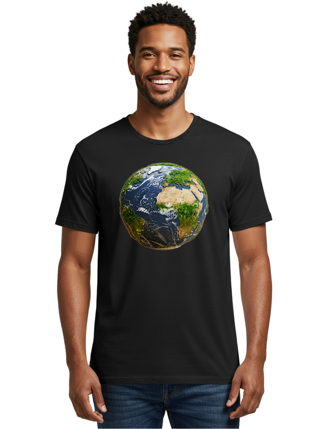 Earth-Globe-3 Men'S Graphic Tee, 100% Cotton, Comfortable Casual Summer Wear, Machine Washable, Globe, Earth From Space, World Map, Africa, Europe, Atlantic Ocean, Natural Beauty, Diverse Geography, Global Unity, Planet Earth Imagery, Baa578