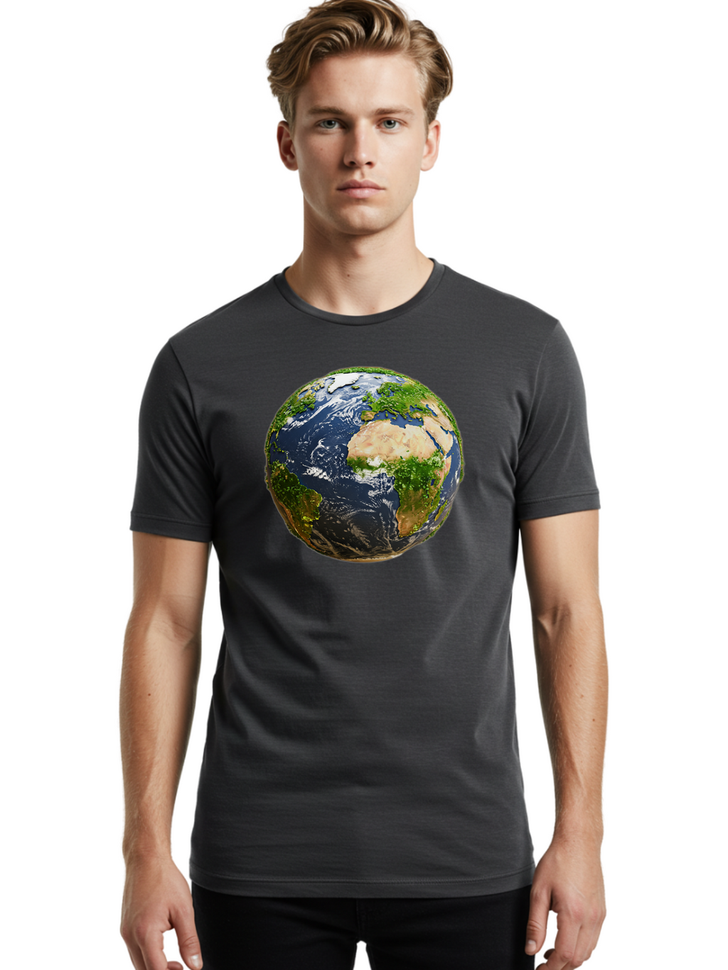 Earth-Globe-3 Men'S Graphic Tee, 100% Cotton, Comfortable Casual Summer Wear, Machine Washable, Globe, Earth From Space, World Map, Africa, Europe, Atlantic Ocean, Natural Beauty, Diverse Geography, Global Unity, Planet Earth Imagery, Baa578