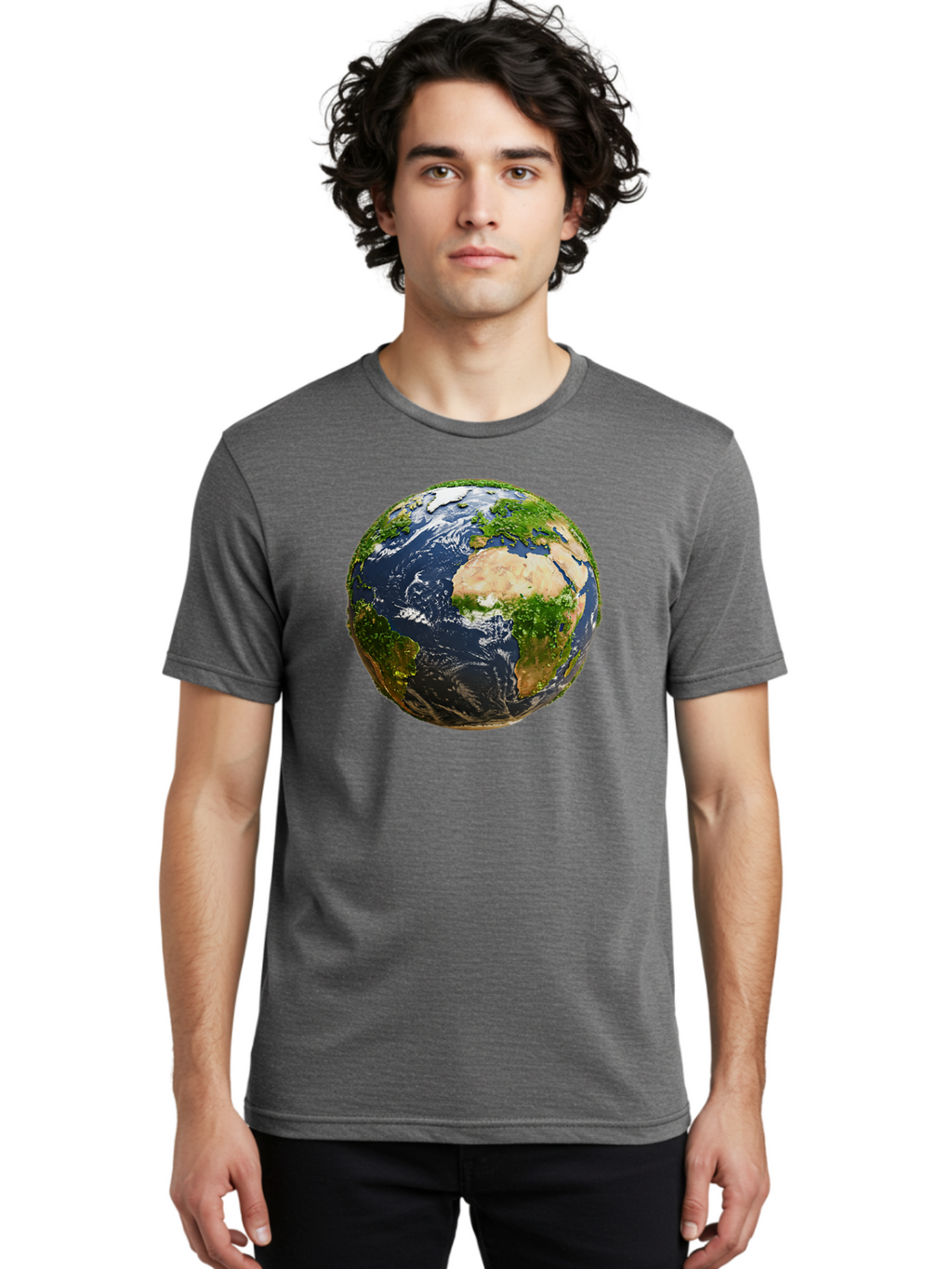 Earth-Globe-3 Men'S Graphic Tee, 100% Cotton, Comfortable Casual Summer Wear, Machine Washable, Globe, Earth From Space, World Map, Africa, Europe, Atlantic Ocean, Natural Beauty, Diverse Geography, Global Unity, Planet Earth Imagery, Baa578
