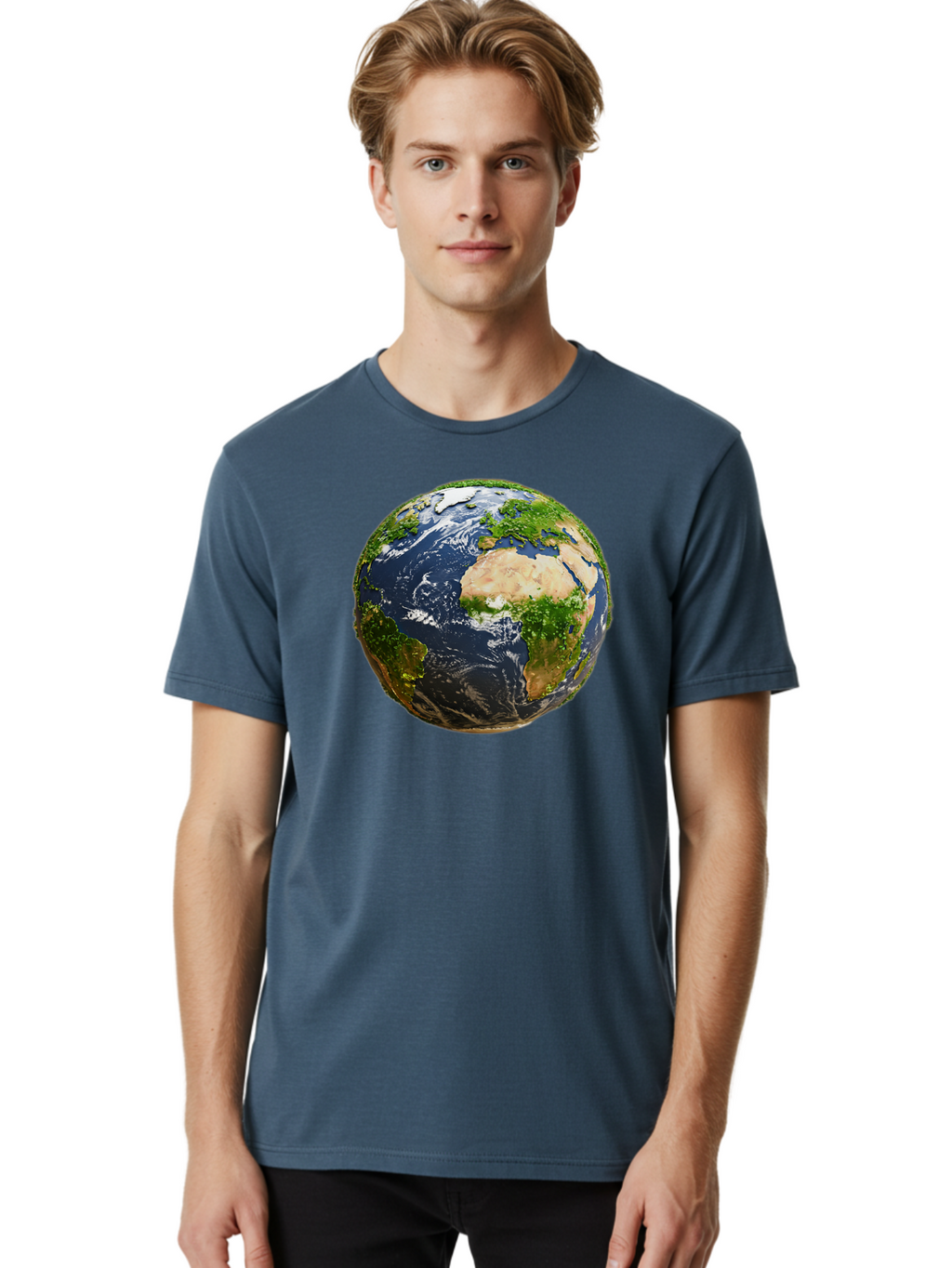 Earth-Globe-3 Men'S Graphic Tee, 100% Cotton, Comfortable Casual Summer Wear, Machine Washable, Globe, Earth From Space, World Map, Africa, Europe, Atlantic Ocean, Natural Beauty, Diverse Geography, Global Unity, Planet Earth Imagery, Baa578
