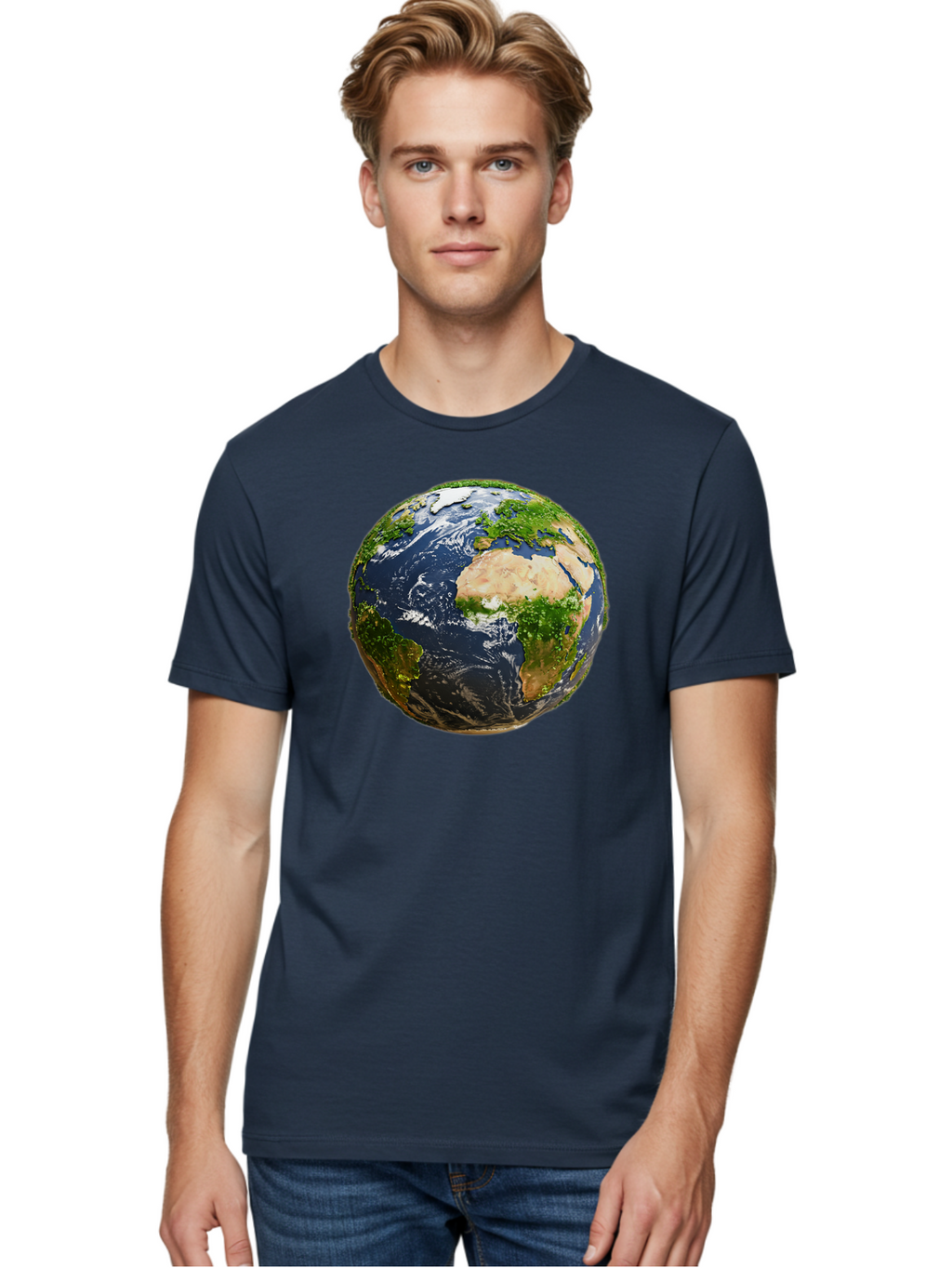 Earth-Globe-3 Men'S Graphic Tee, 100% Cotton, Comfortable Casual Summer Wear, Machine Washable, Globe, Earth From Space, World Map, Africa, Europe, Atlantic Ocean, Natural Beauty, Diverse Geography, Global Unity, Planet Earth Imagery, Baa578