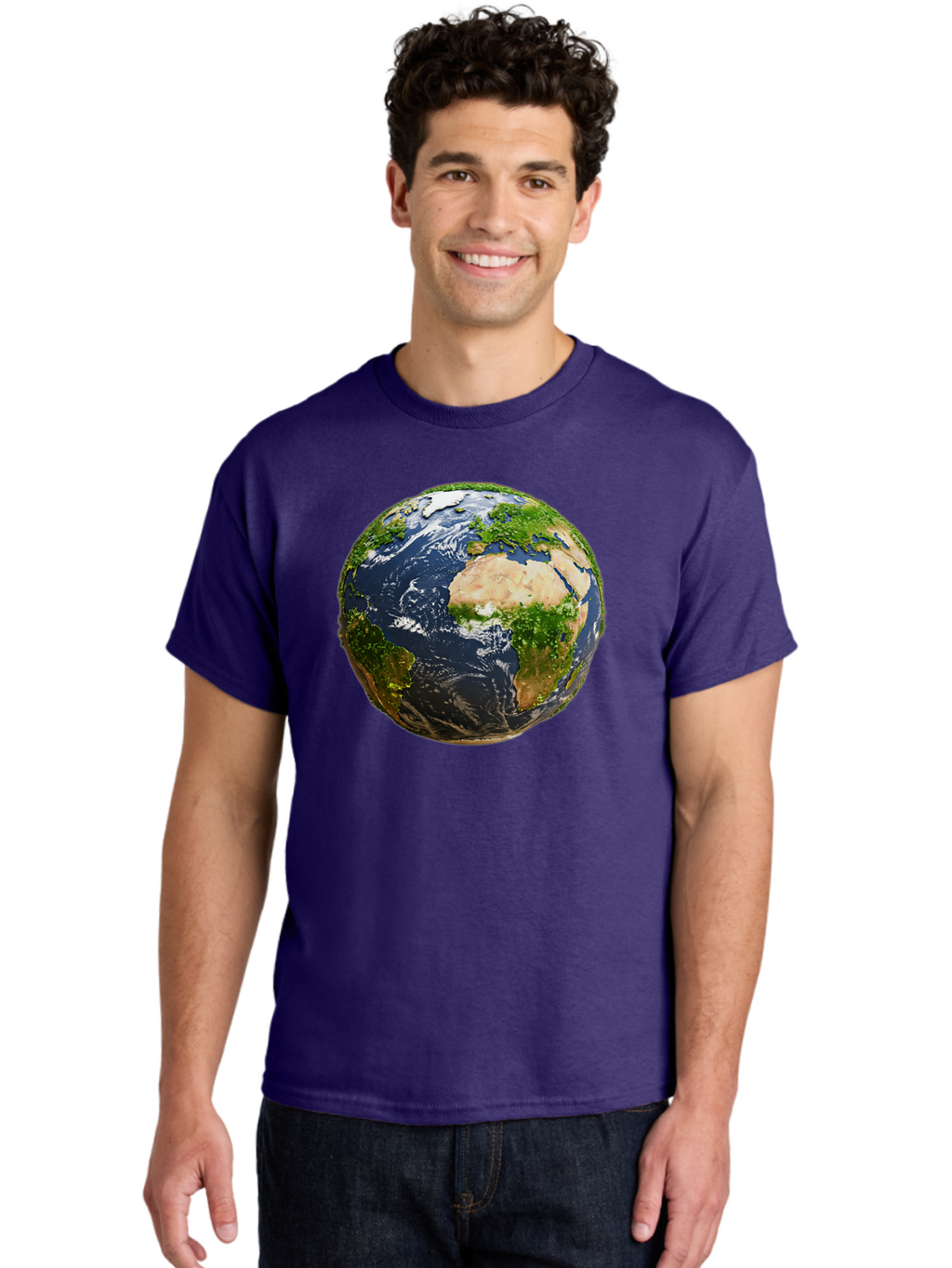 Earth-Globe-3 Men'S Graphic Tee, 100% Cotton, Comfortable Casual Summer Wear, Machine Washable, Globe, Earth From Space, World Map, Africa, Europe, Atlantic Ocean, Natural Beauty, Diverse Geography, Global Unity, Planet Earth Imagery, Baa578