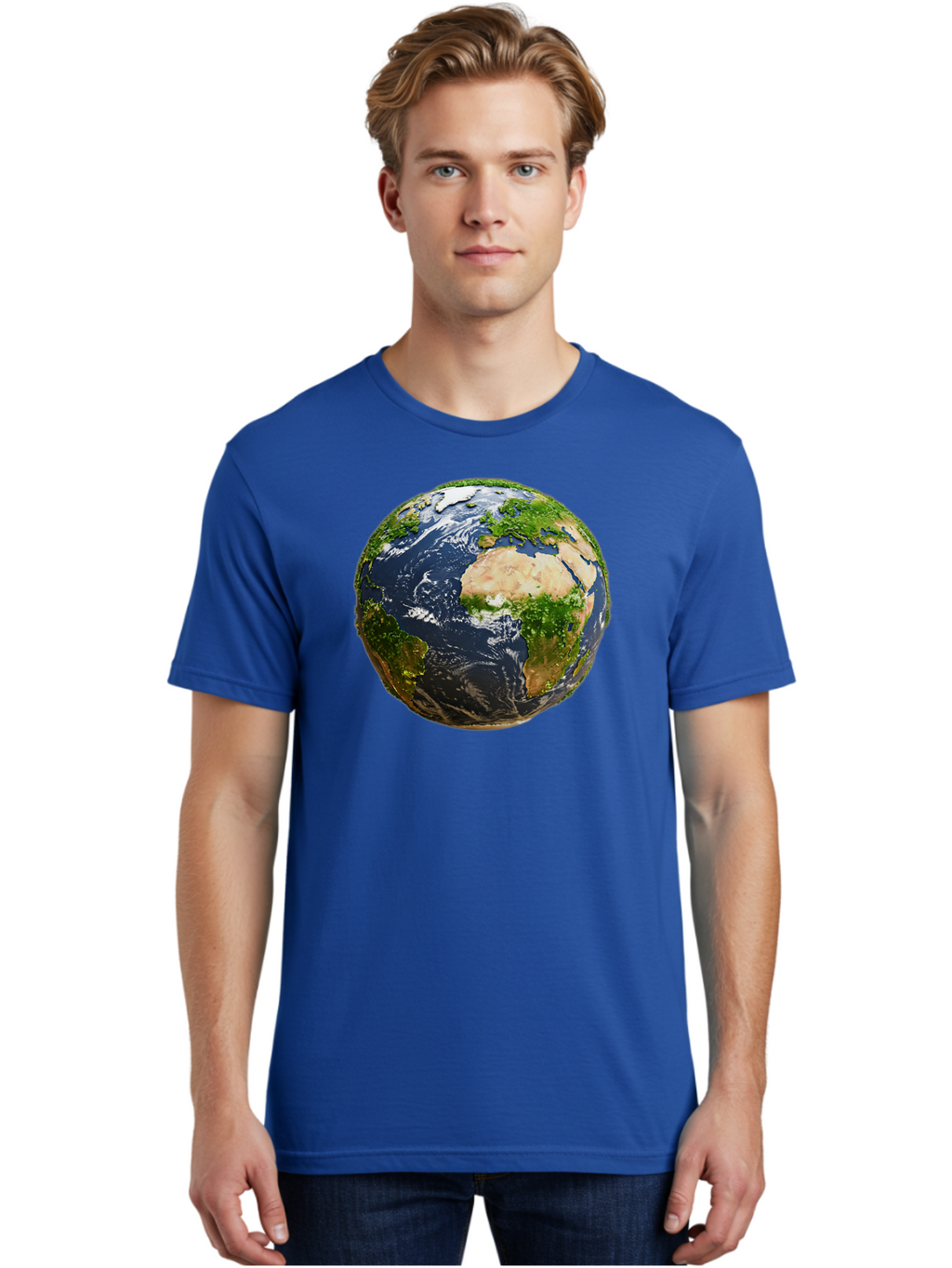 Earth-Globe-3 Men'S Graphic Tee, 100% Cotton, Comfortable Casual Summer Wear, Machine Washable, Globe, Earth From Space, World Map, Africa, Europe, Atlantic Ocean, Natural Beauty, Diverse Geography, Global Unity, Planet Earth Imagery, Baa578