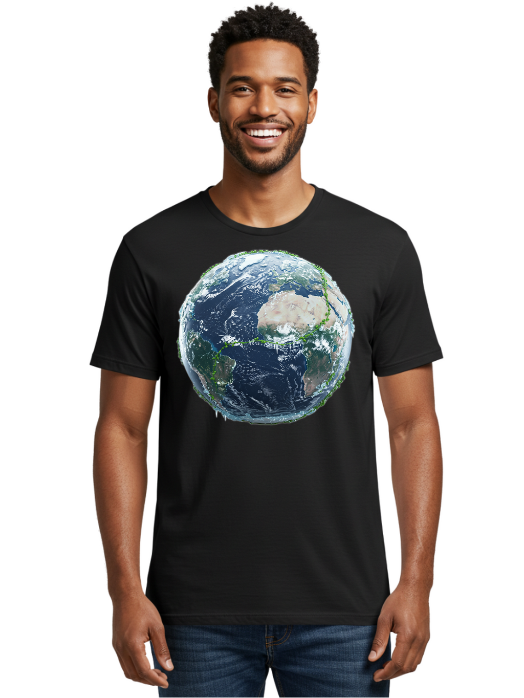 Earth-Globe-4 Men'S Graphic Tee, 100% Cotton, Comfortable Casual Summer Wear, Machine Washable, Globe Showing North America, Earth From Space, Global View, Planet Earth, International Map, World Geography, Satellite Imagery Baa579